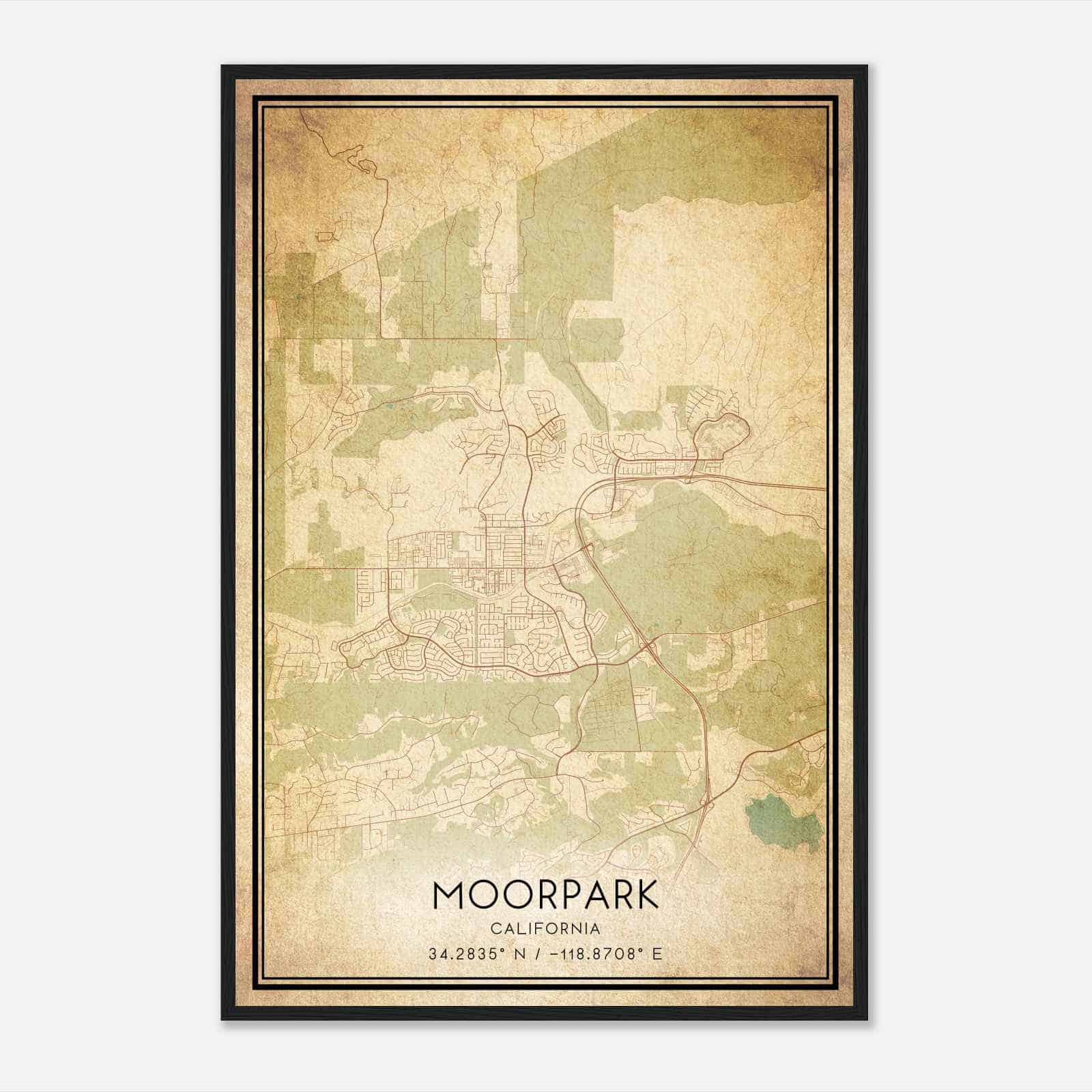 Vintage Moorpark California Map Poster, Modern Home Decor Wall Art Print