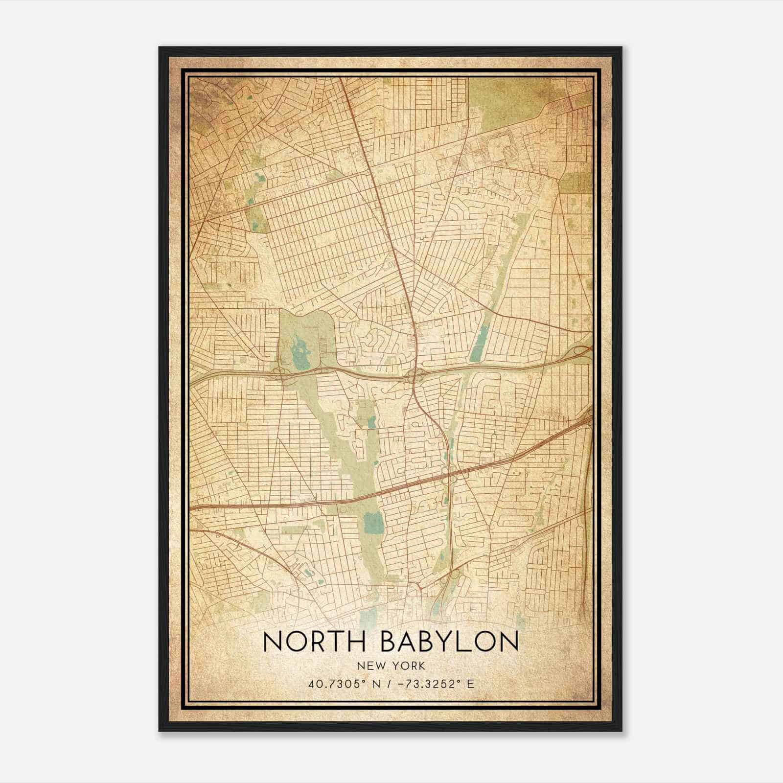 Vintage North Babylon New York Map Poster, Modern Home Decor Wall Art Print