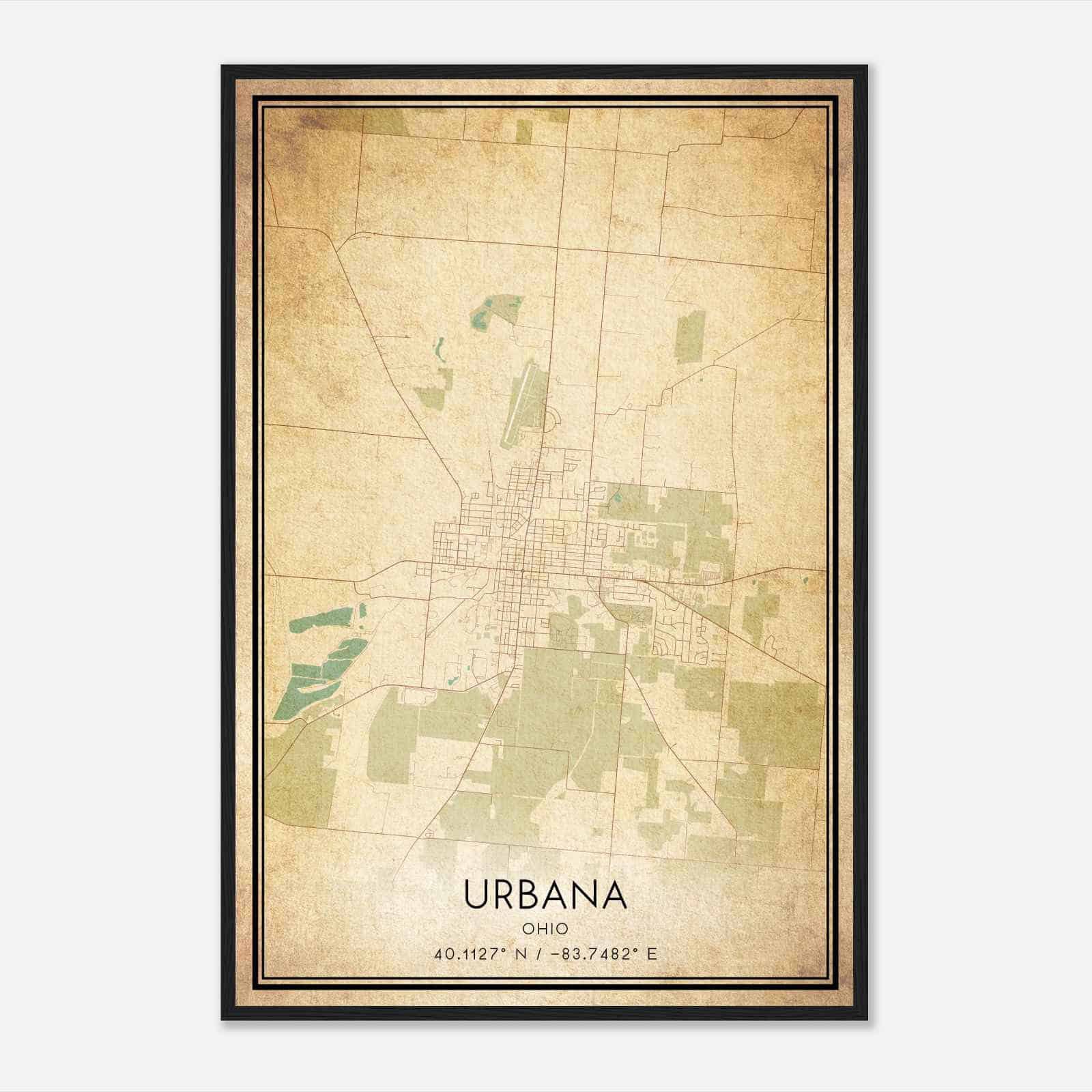 Vintage Urbana Ohio Map Poster, Modern Home Decor Wall Art Print