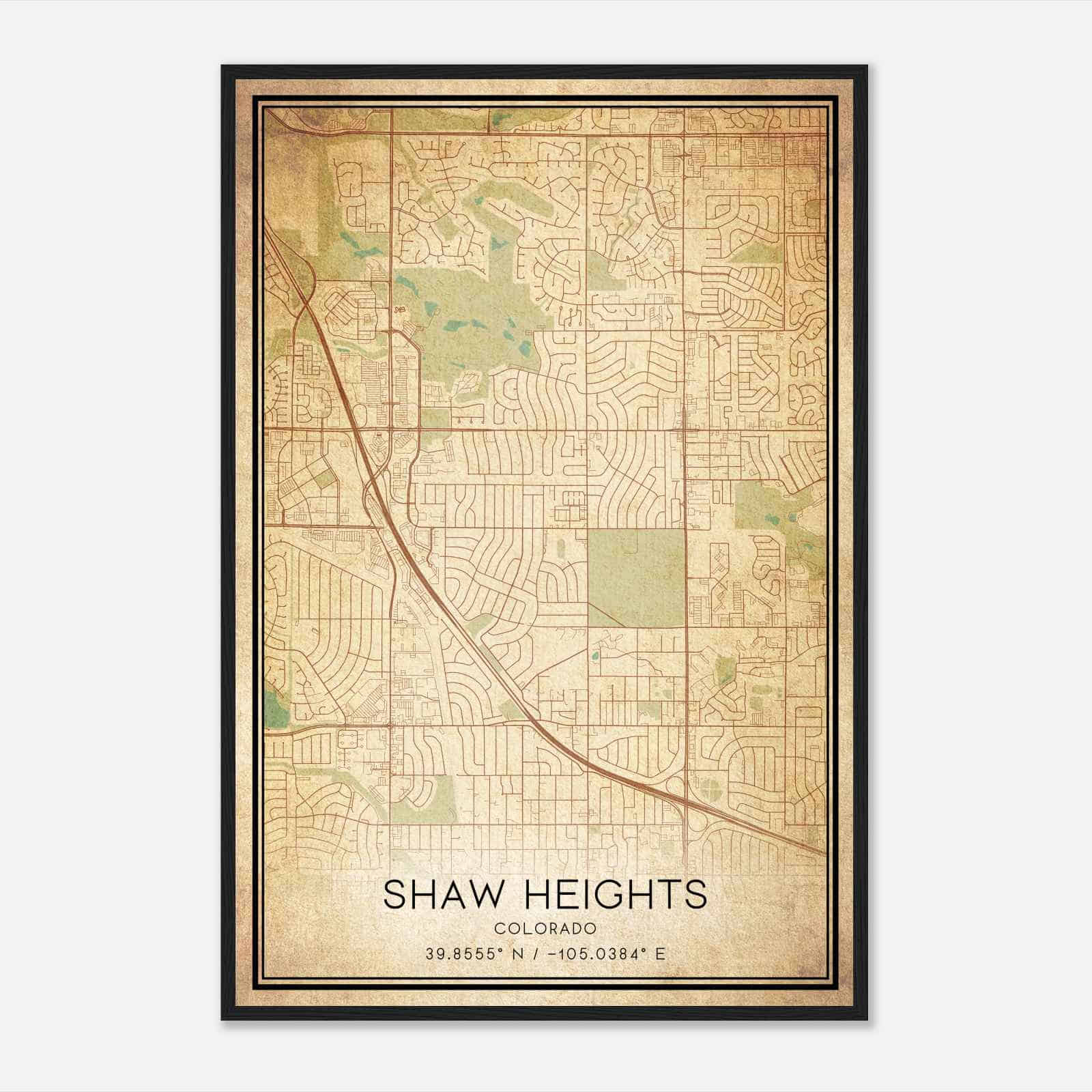 Vintage Shaw Heights Colorado Map Poster, Modern Home Decor Wall Art Print
