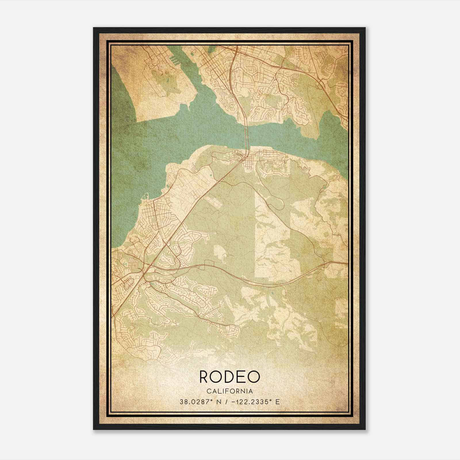 Vintage Rodeo California Map Poster, Modern Home Decor Wall Art Print