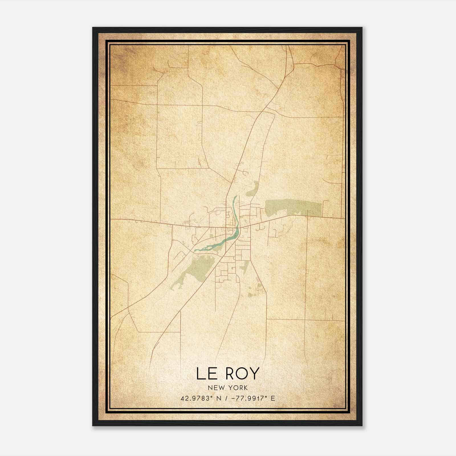 Vintage Le Roy New York Map Poster, Modern Home Decor Wall Art Print