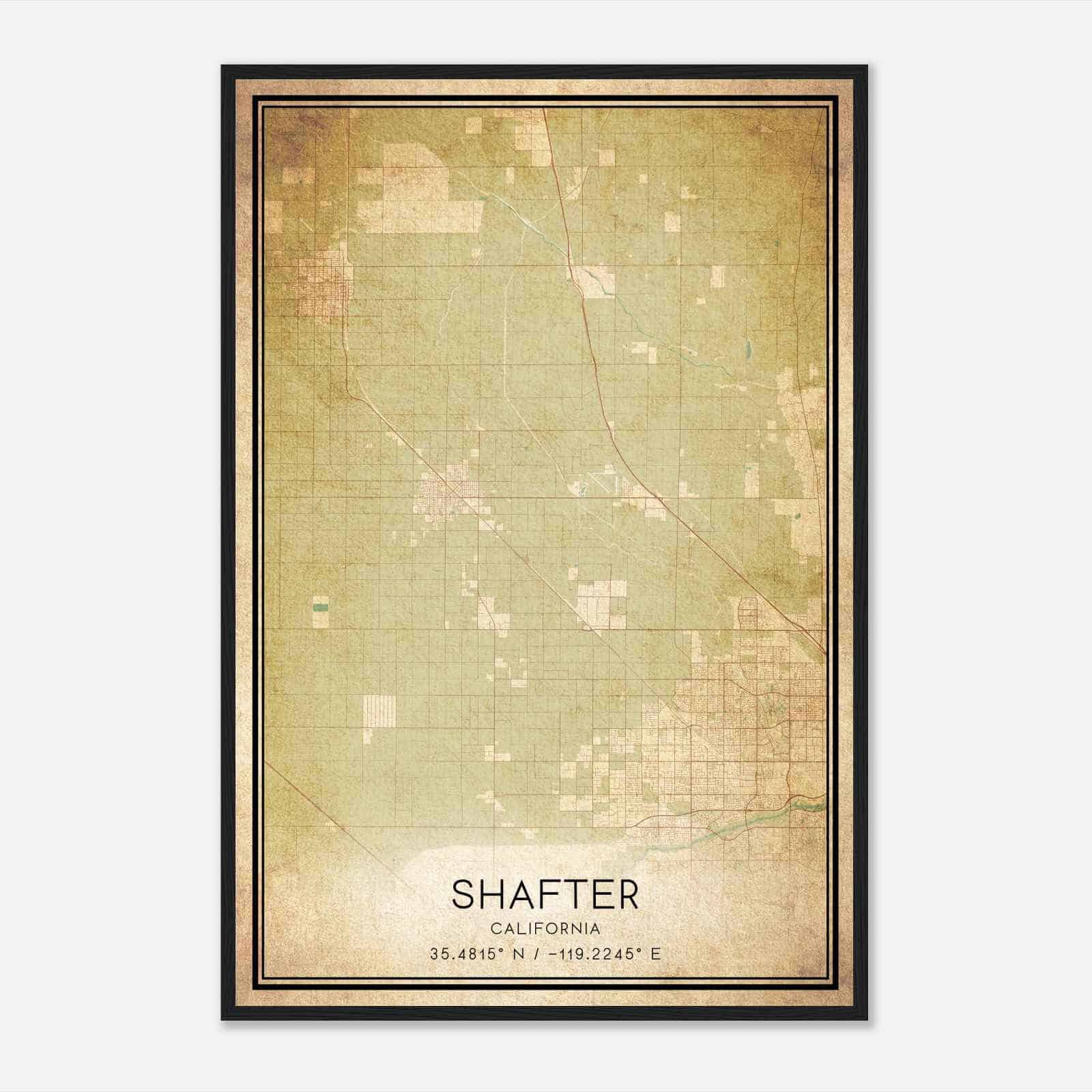 Vintage Shafter California Map Poster, Modern Home Decor Wall Art Print