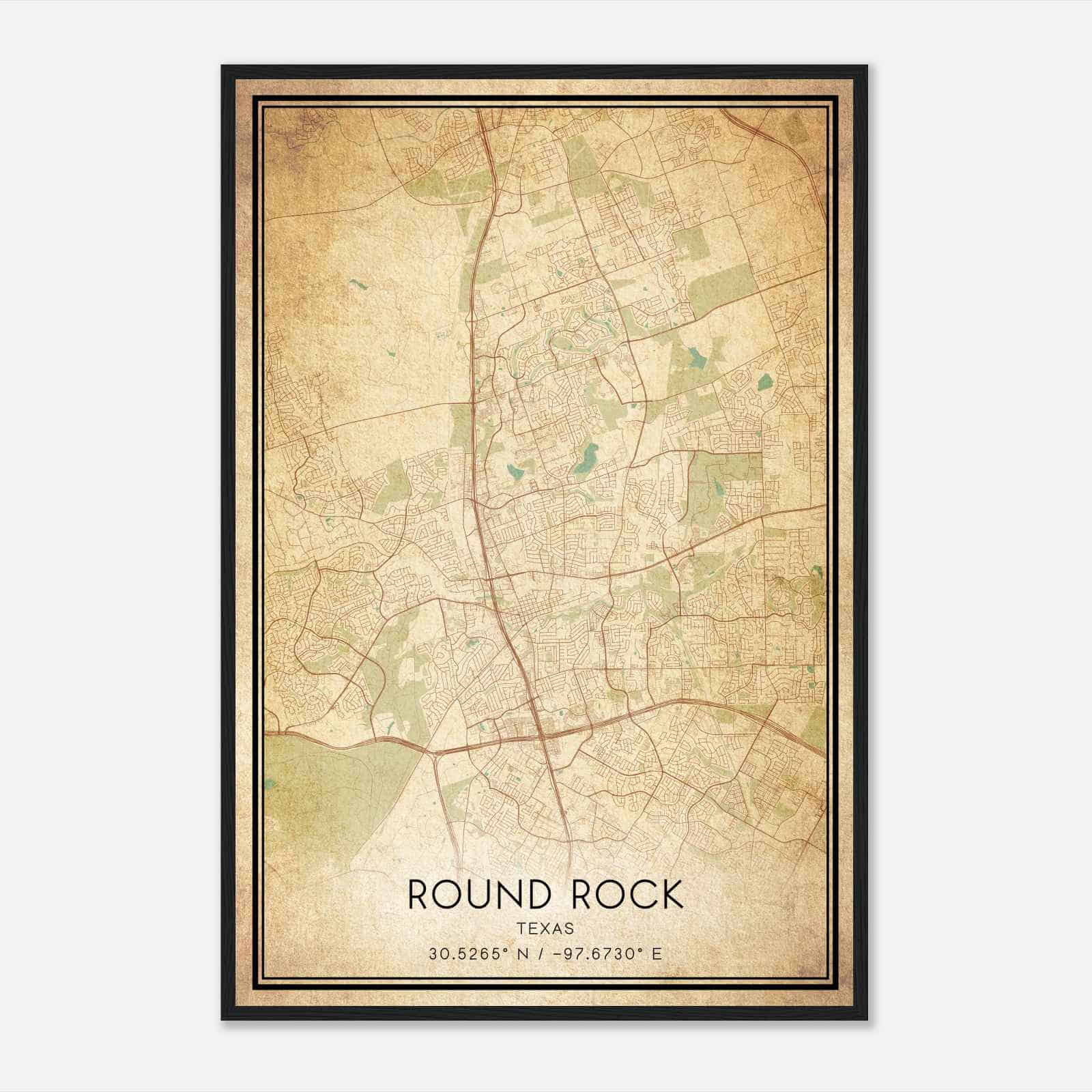Vintage Round Rock Texas Map Poster, Modern Home Decor Wall Art Print