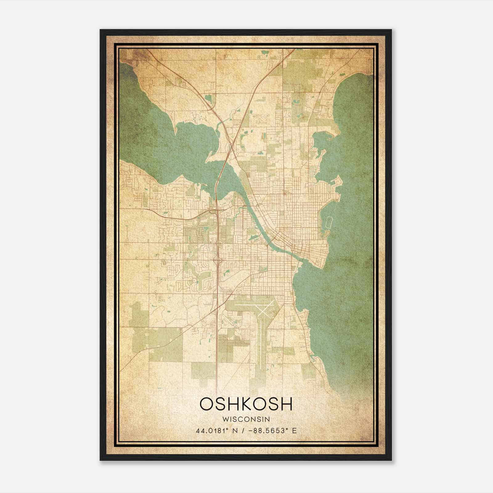 Vintage Oshkosh Wisconsin Map Poster, Modern Home Decor Wall Art Print