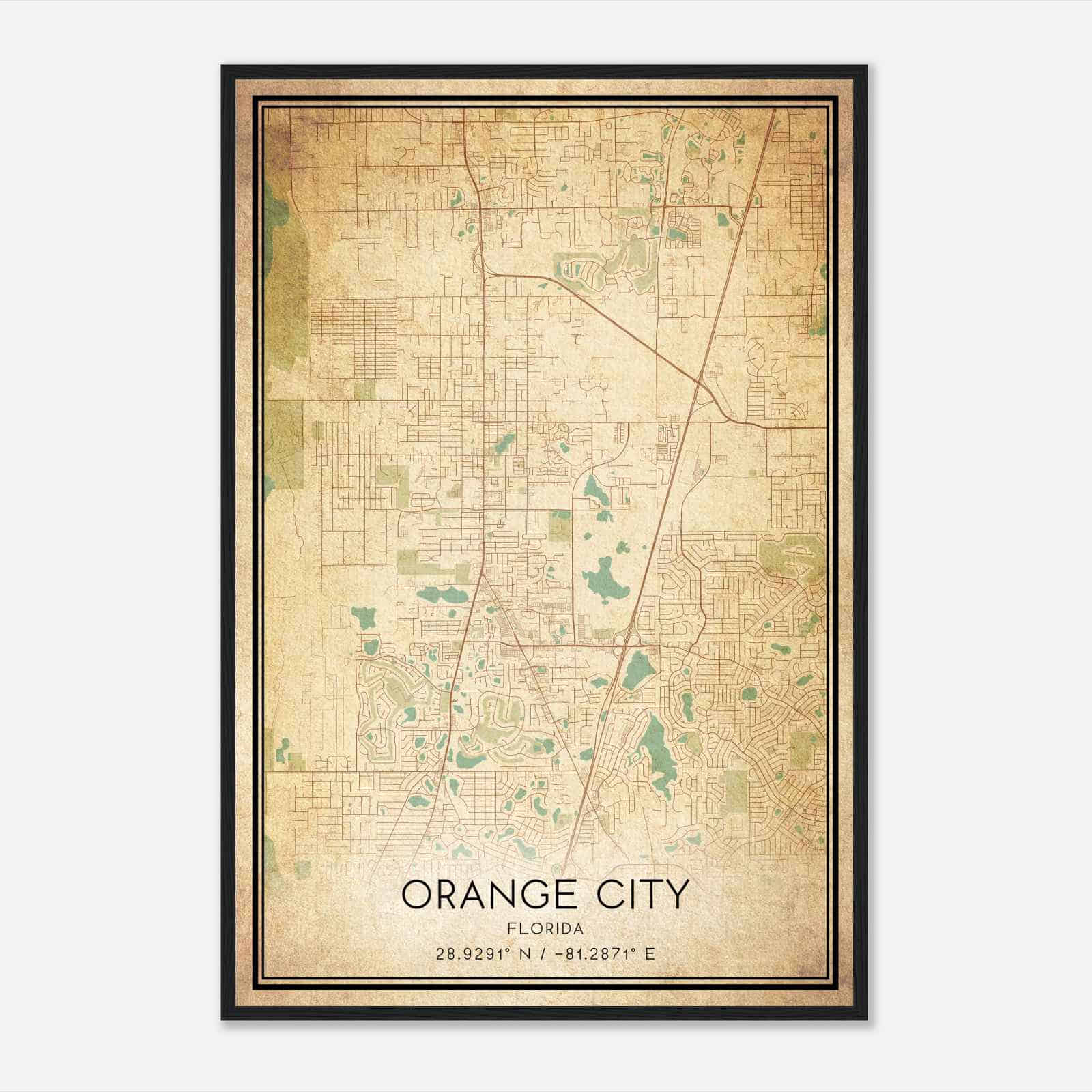 Vintage Orange City Florida Map Poster, Modern Home Decor Wall Art Print