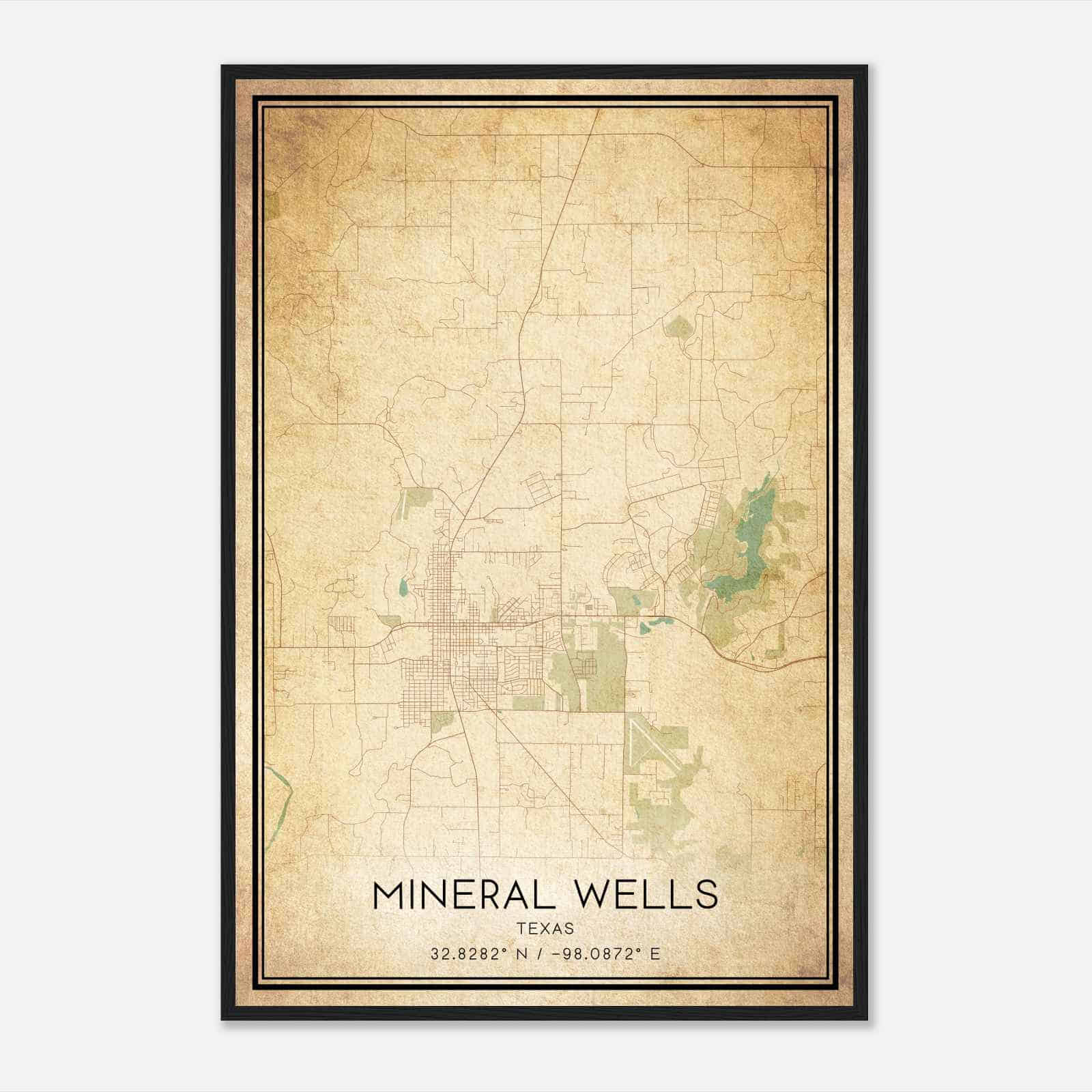 Vintage Mineral Wells Texas Map Poster, Modern Home Decor Wall Art Print