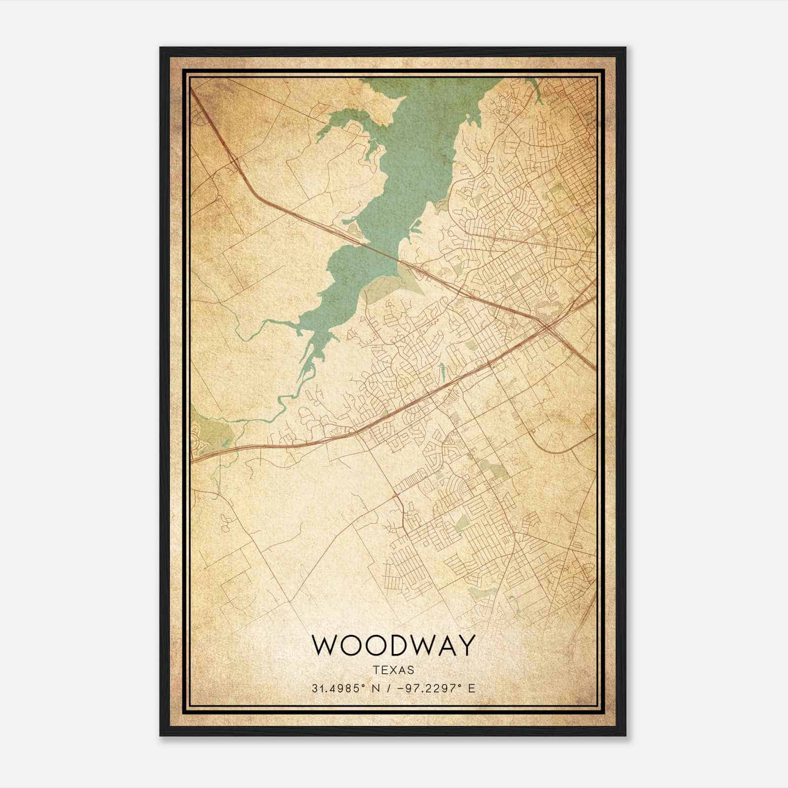 Vintage Woodway Texas Map Poster, Modern Home Decor Wall Art Print