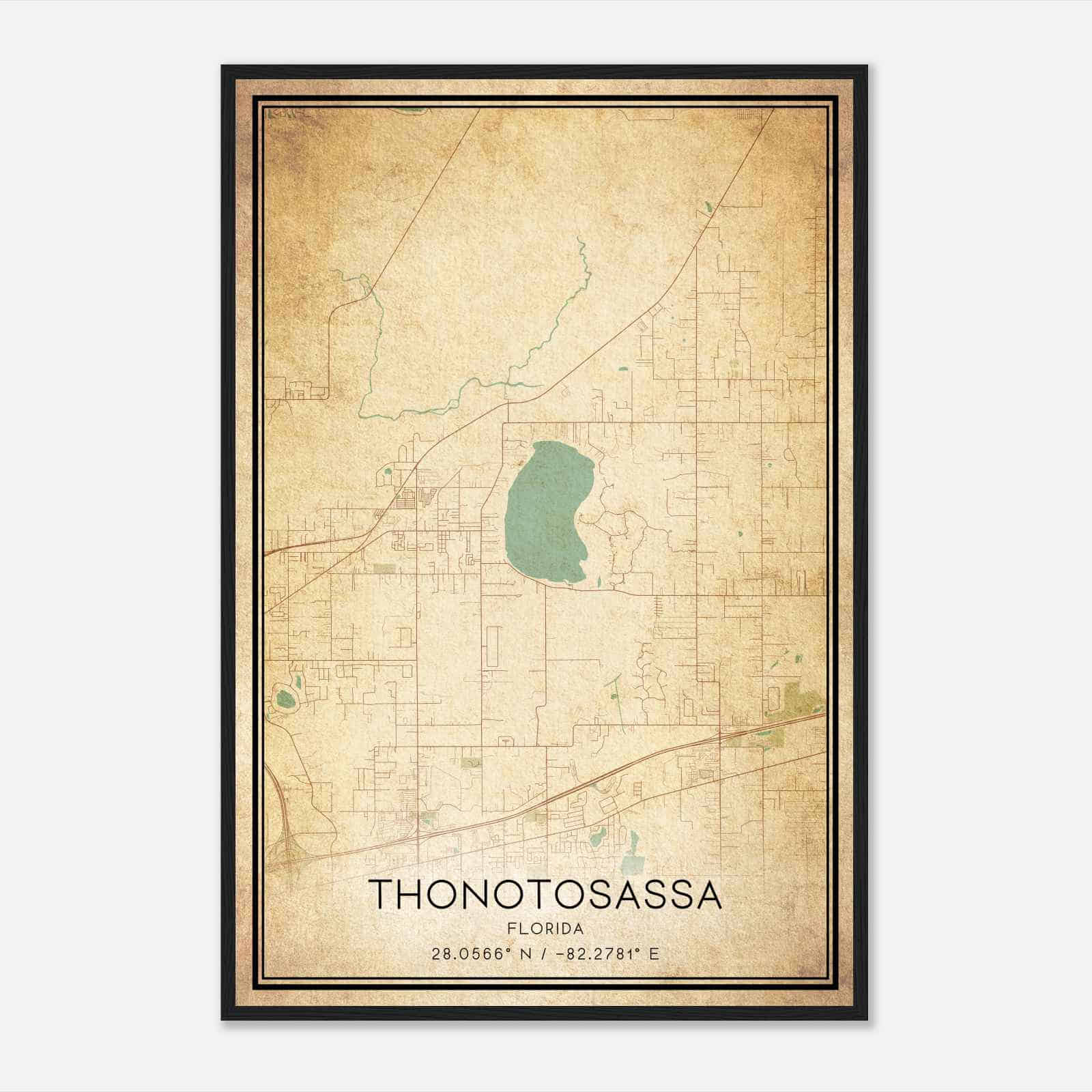 Vintage Thonotosassa Florida Map Poster, Modern Home Decor Wall Art Print