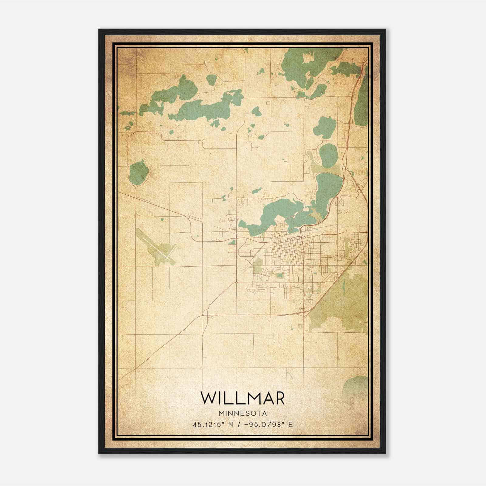 Vintage Willmar Minnesota Map Poster, Modern Home Decor Wall Art Print