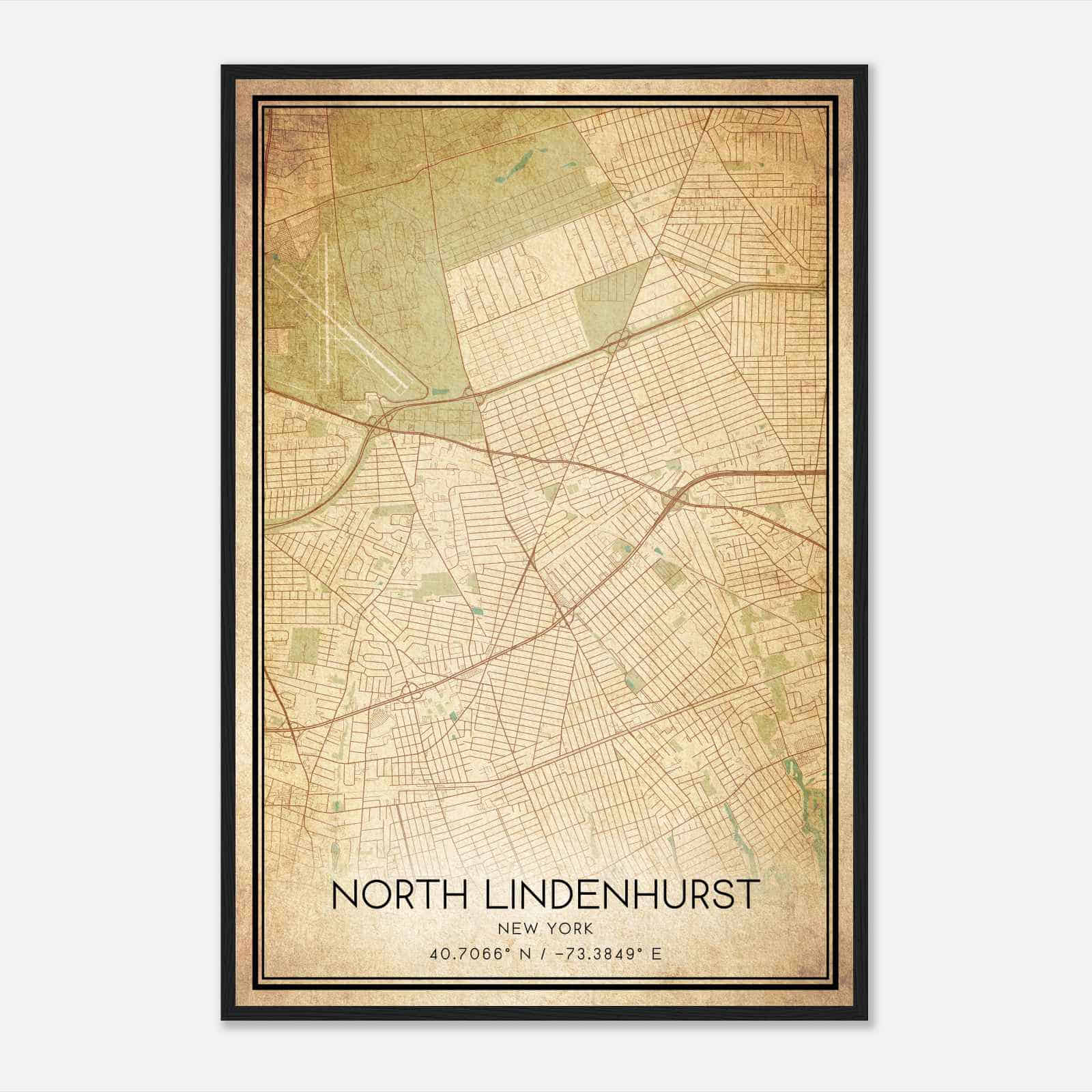 Vintage North Lindenhurst New York Map Poster, Modern Home Decor Wall Art Print