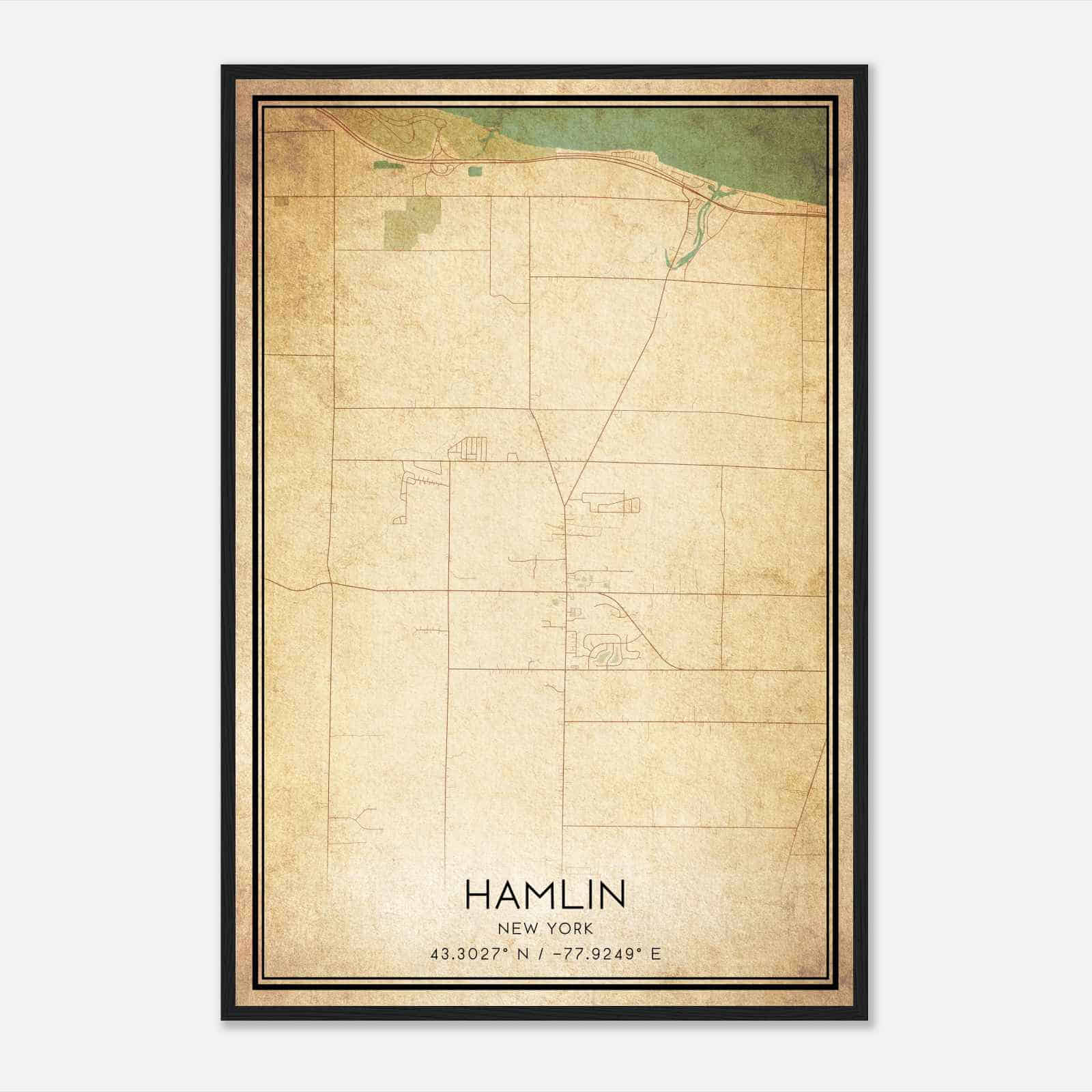 Vintage Hamlin New York Map Poster, Modern Home Decor Wall Art Print