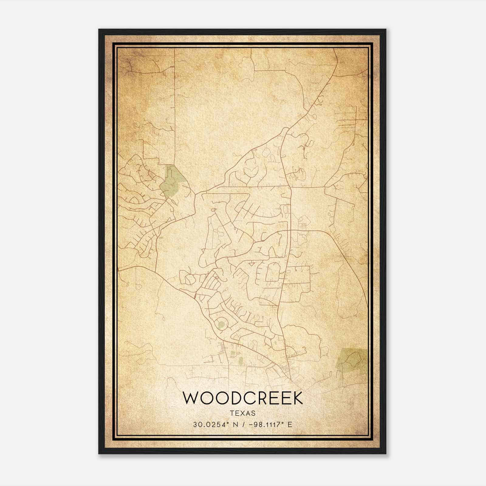 Vintage Woodcreek Texas Map Poster, Modern Home Decor Wall Art Print