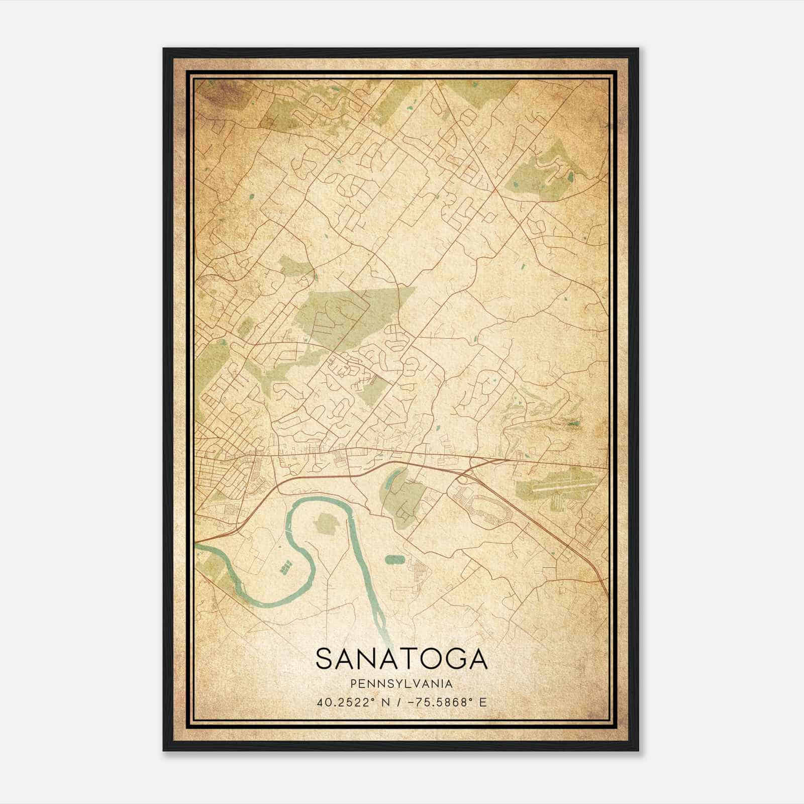 Vintage Sanatoga Pennsylvania Map Poster, Modern Home Decor Wall Art Print