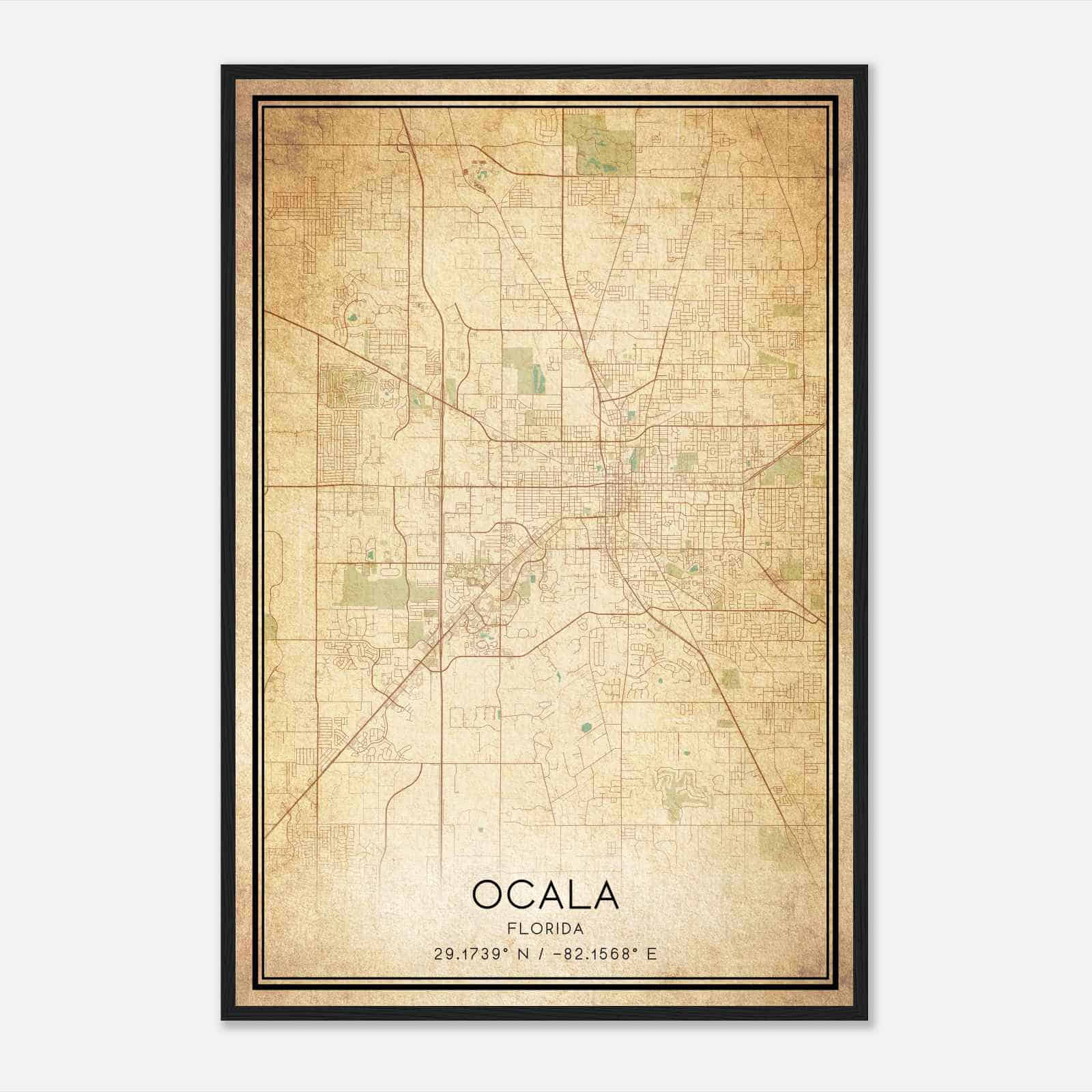 Vintage Ocala Florida Map Poster, Modern Home Decor Wall Art Print
