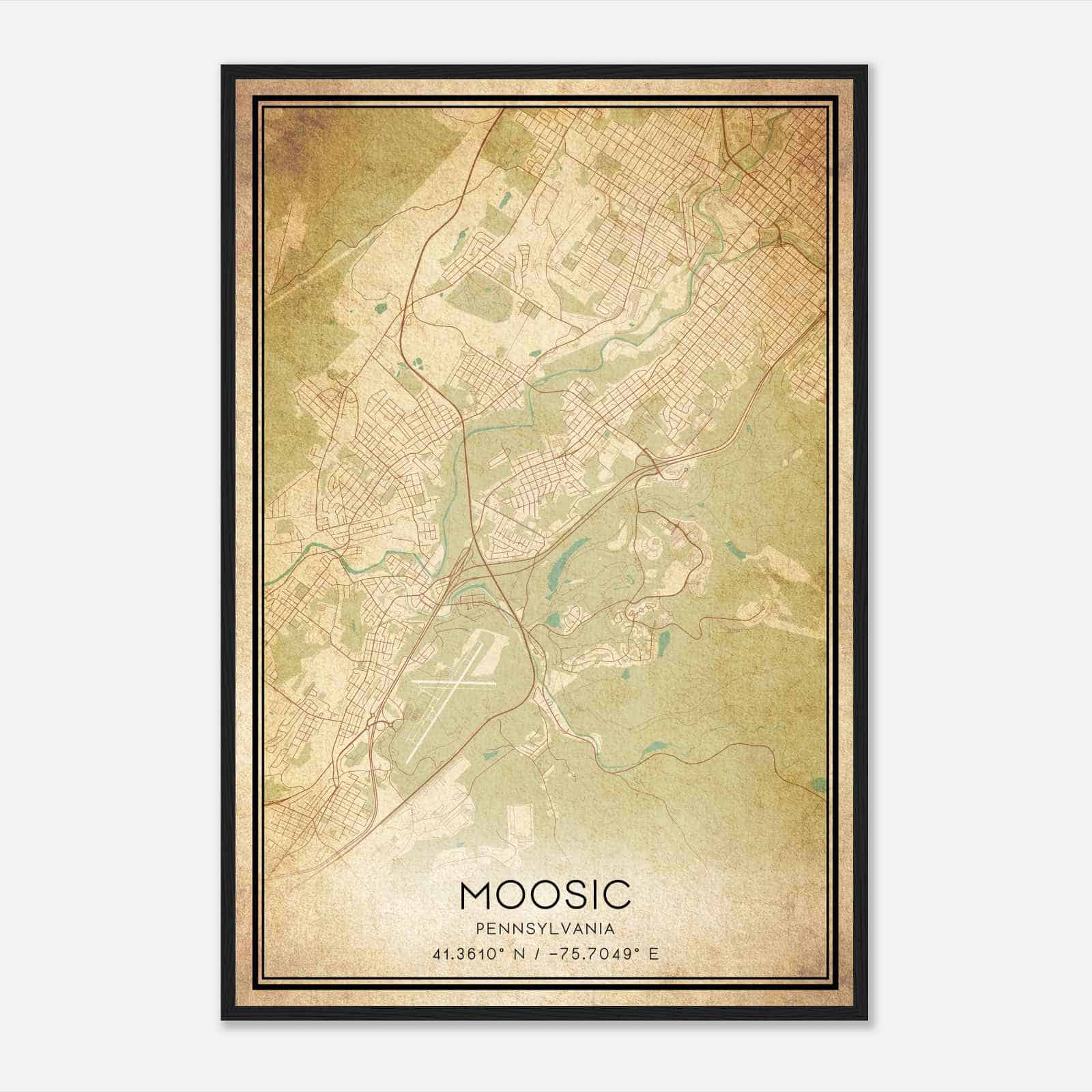 Vintage Moosic Pennsylvania Map Poster, Modern Home Decor Wall Art Print