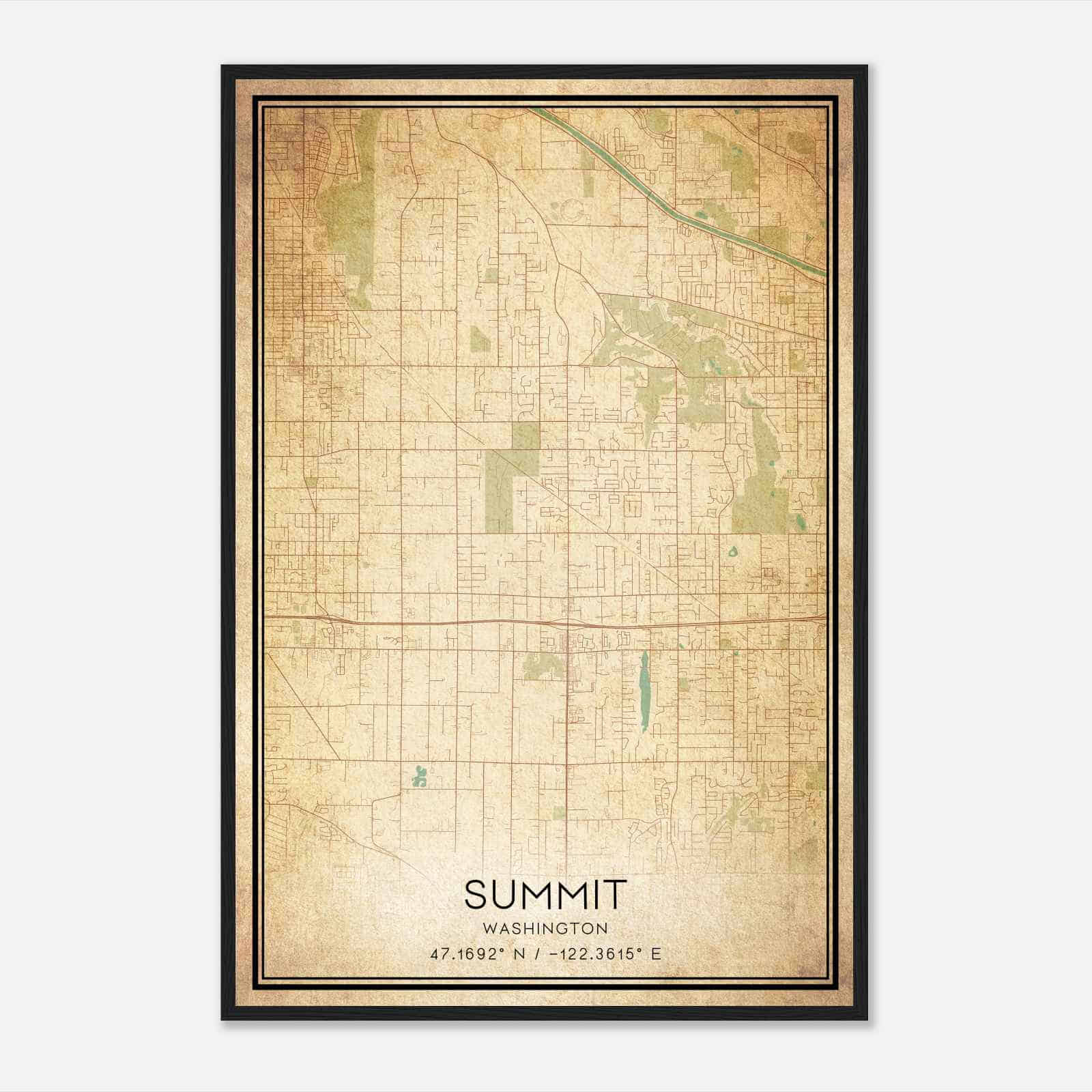 Vintage Summit Washington Map Poster, Modern Home Decor Wall Art Print
