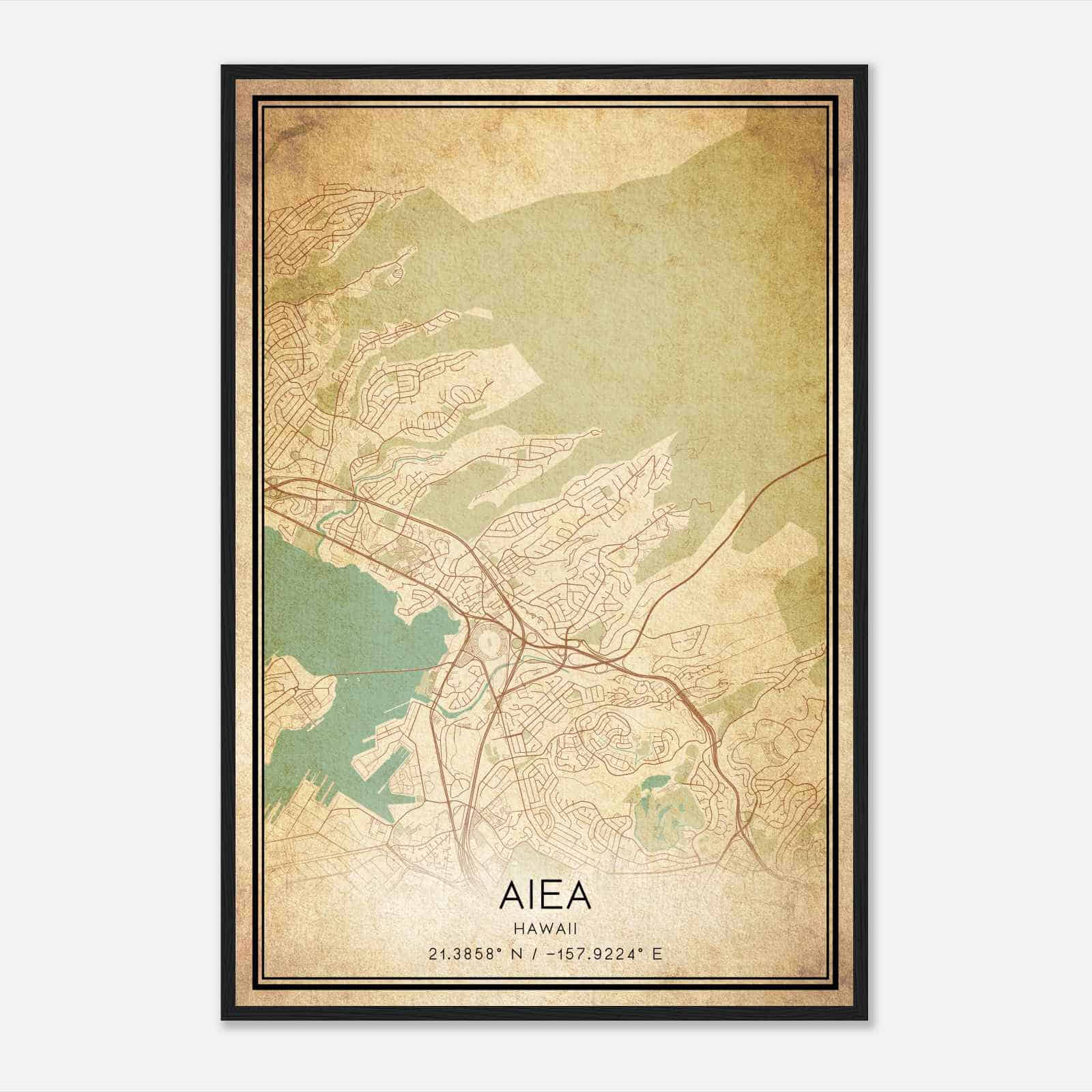 Vintage Aiea Hawaii Map Poster, Modern Home Decor Wall Art Print