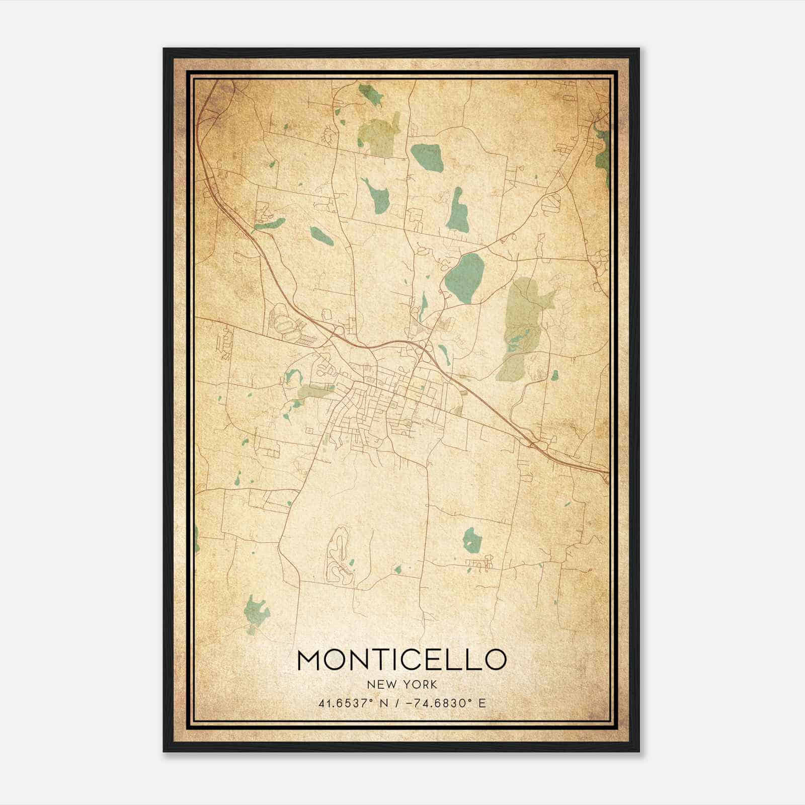 Vintage Monticello New York Map Poster, Modern Home Decor Wall Art Print