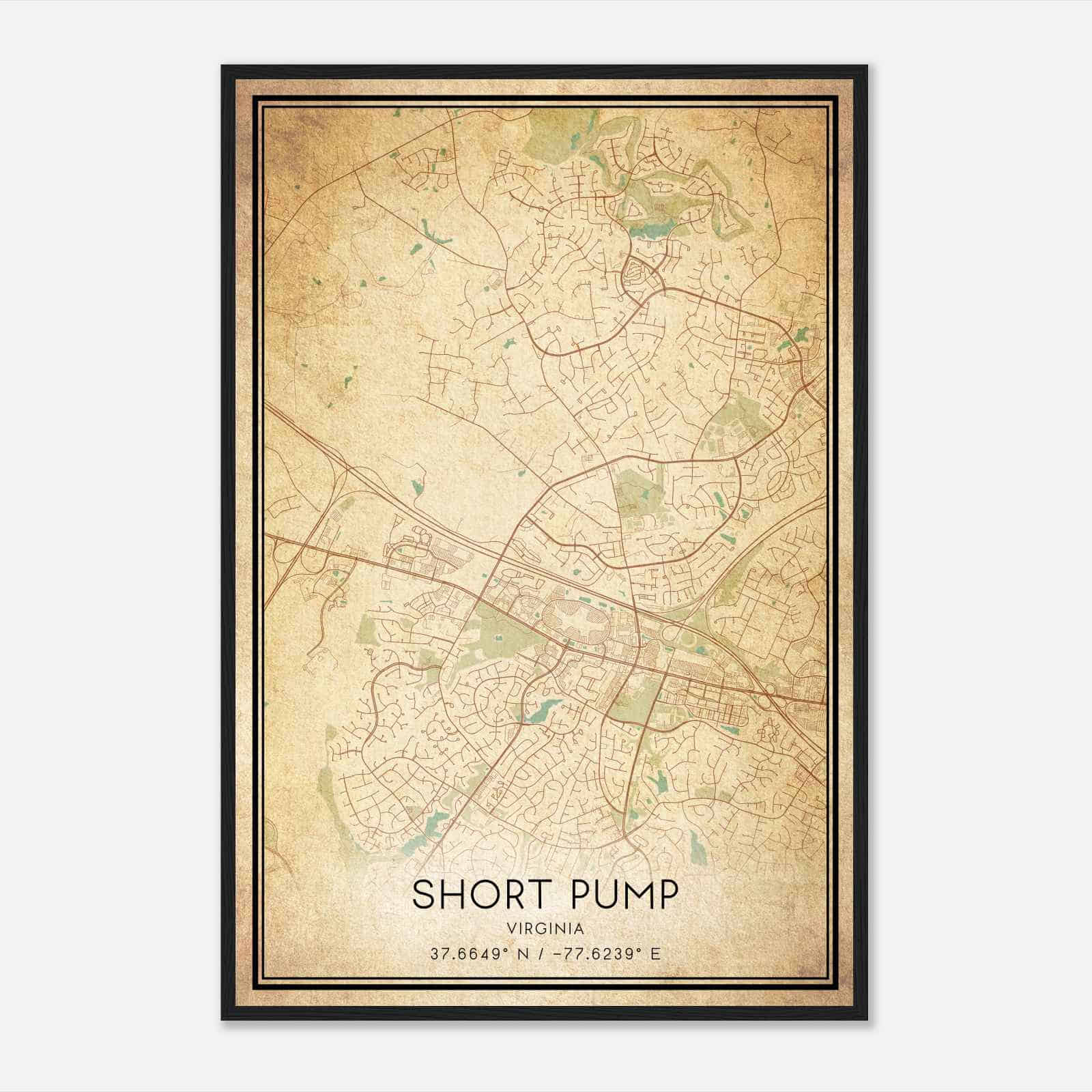 Vintage Short Pump Virginia Map Poster, Modern Home Decor Wall Art Print