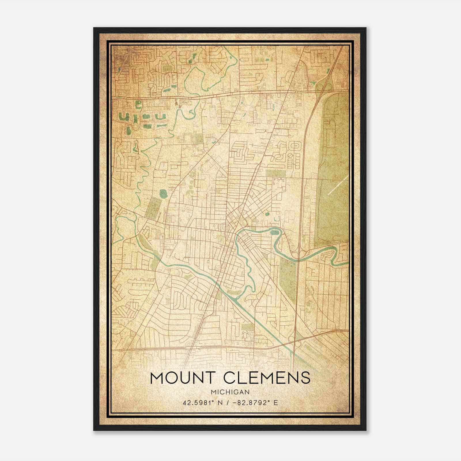 Vintage Mount Clemens Michigan Map Poster, Modern Home Decor Wall Art Print
