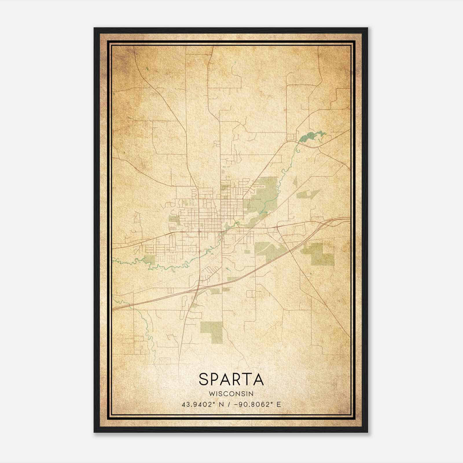 Vintage Sparta Wisconsin Map Poster, Modern Home Decor Wall Art Print