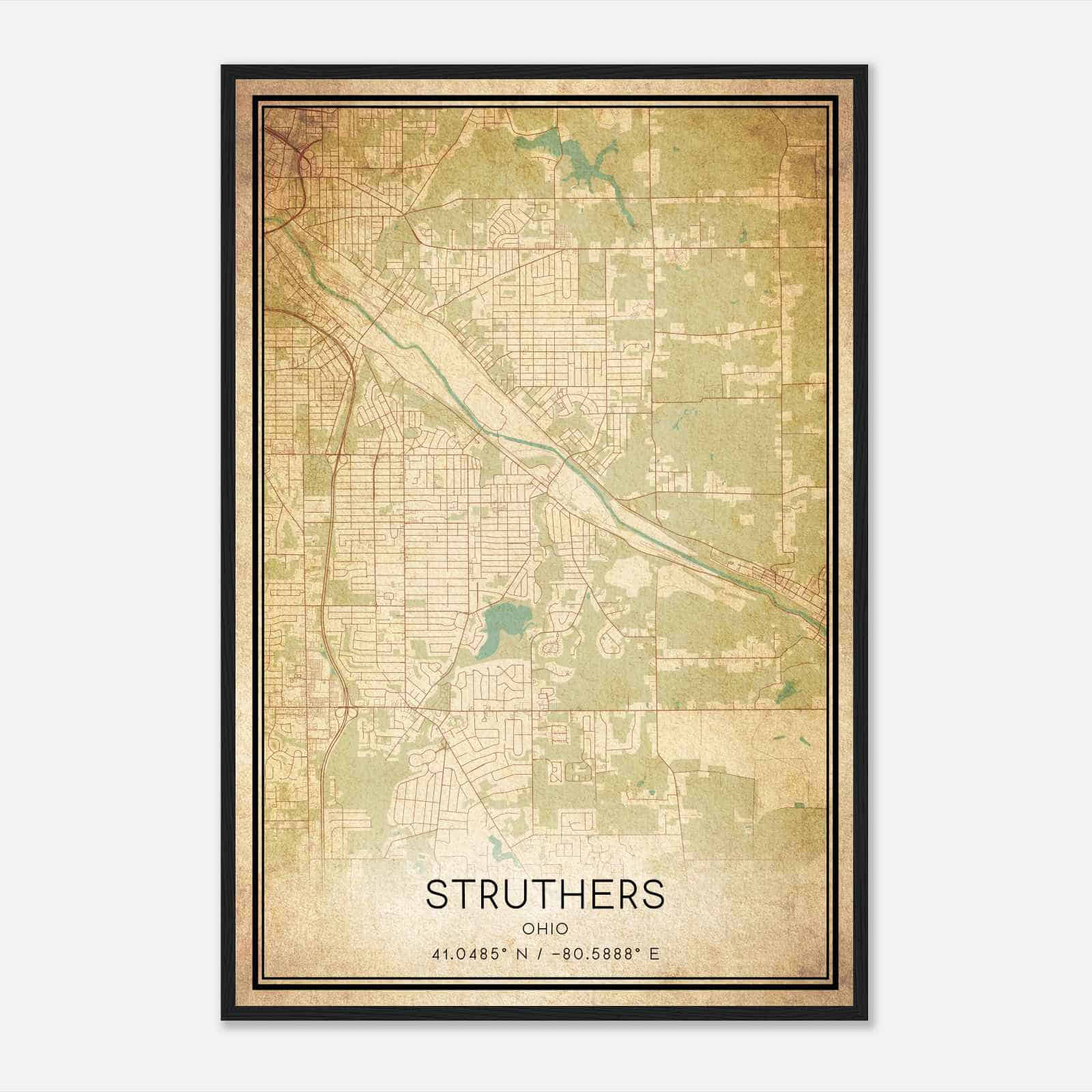 Vintage Struthers Ohio Map Poster, Modern Home Decor Wall Art Print