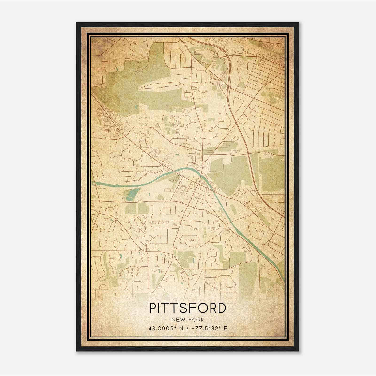 Vintage Pittsford New York Map Poster, Modern Home Decor Wall Art Print