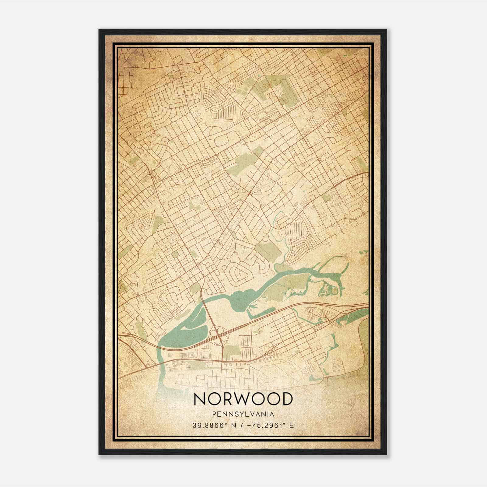 Vintage Norwood Pennsylvania Map Poster, Modern Home Decor Wall Art Print