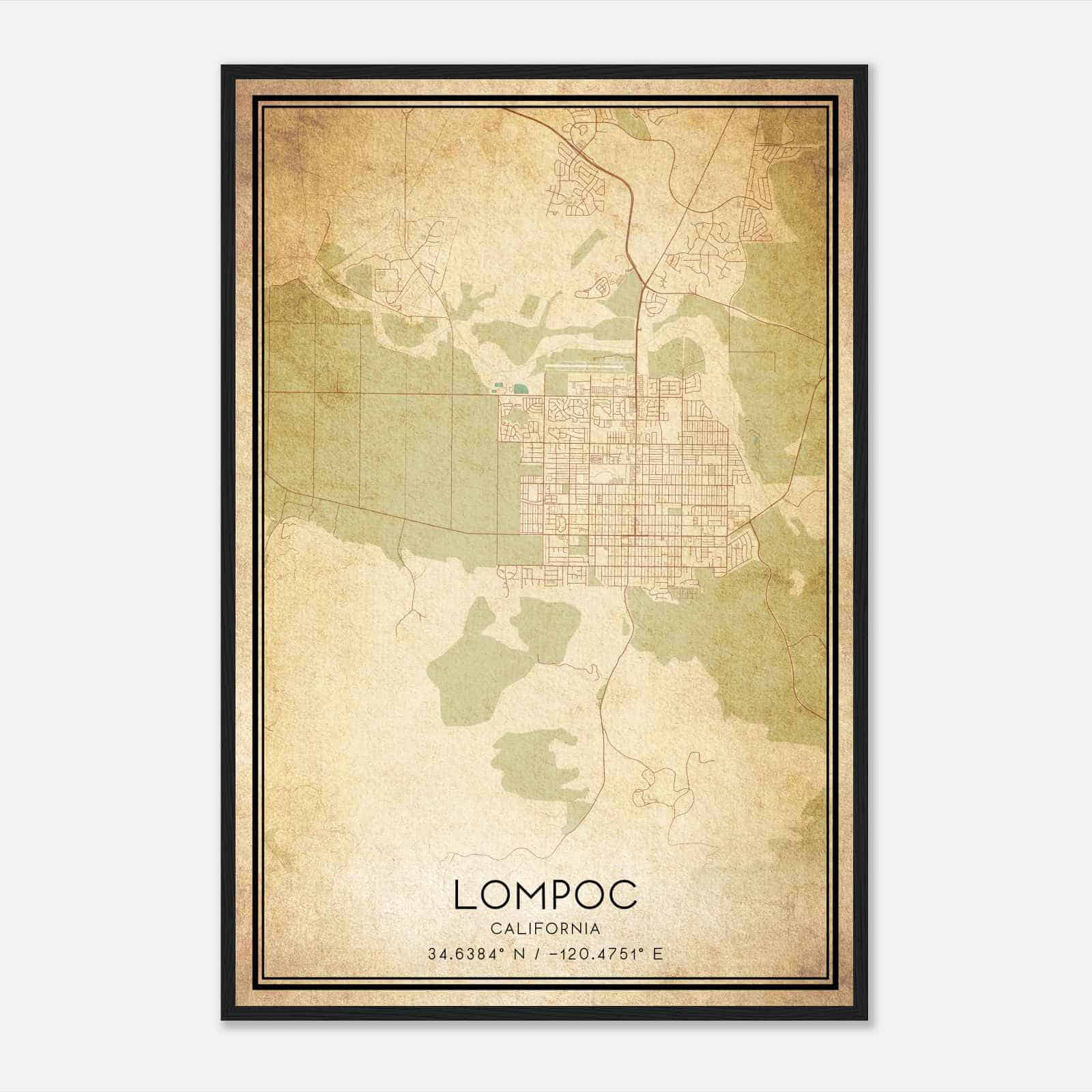 Vintage Lompoc California Map Poster, Modern Home Decor Wall Art Print