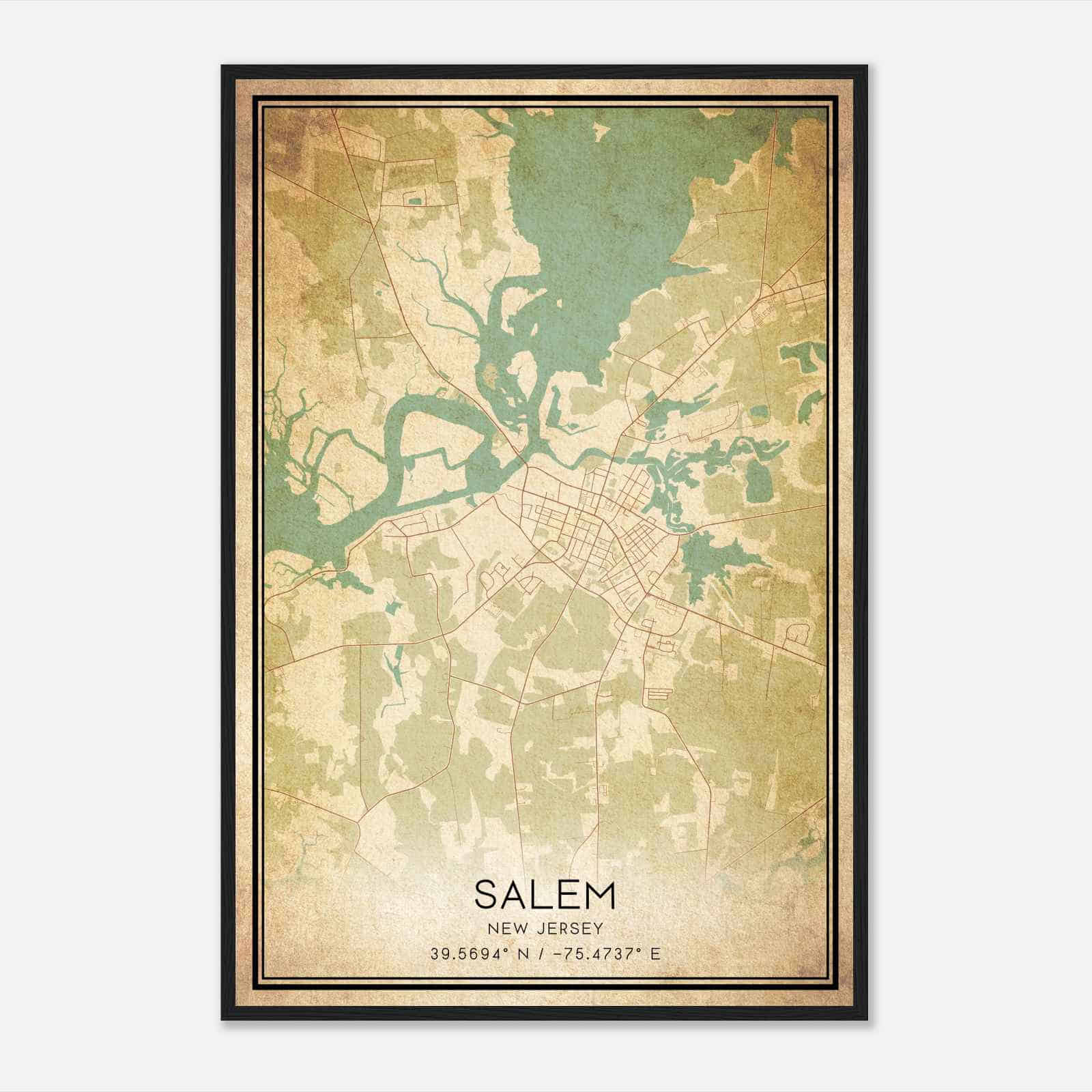 Vintage Salem New Jersey Map Poster, Modern Home Decor Wall Art Print