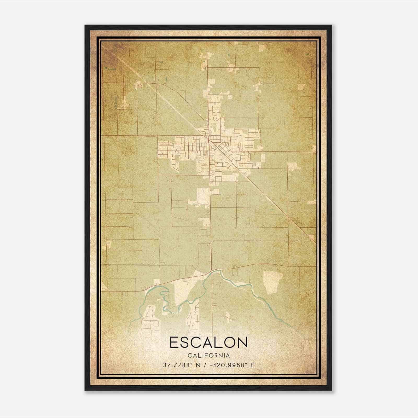 Vintage Escalon California Map Poster, Modern Home Decor Wall Art Print