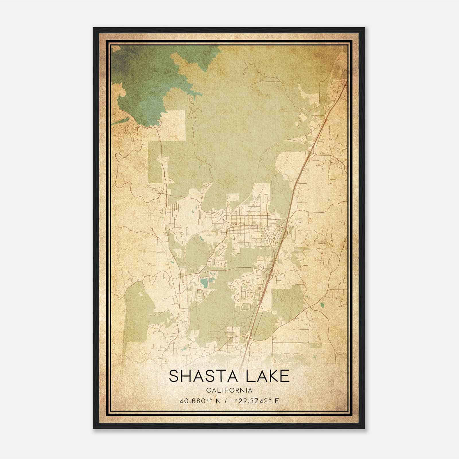 Vintage Shasta Lake California Map Poster, Modern Home Decor Wall Art Print