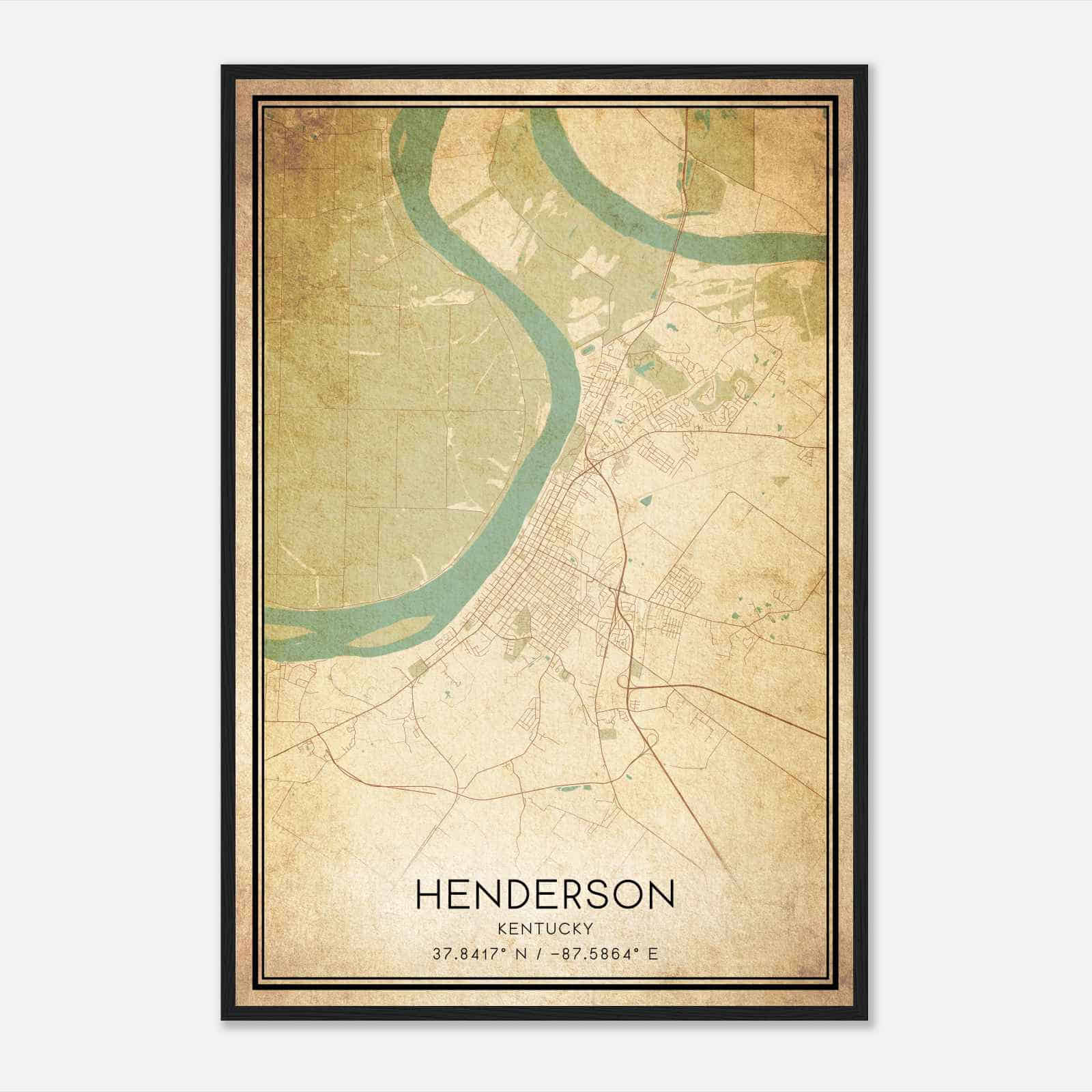 Vintage Henderson Kentucky Map Poster, Modern Home Decor Wall Art Print