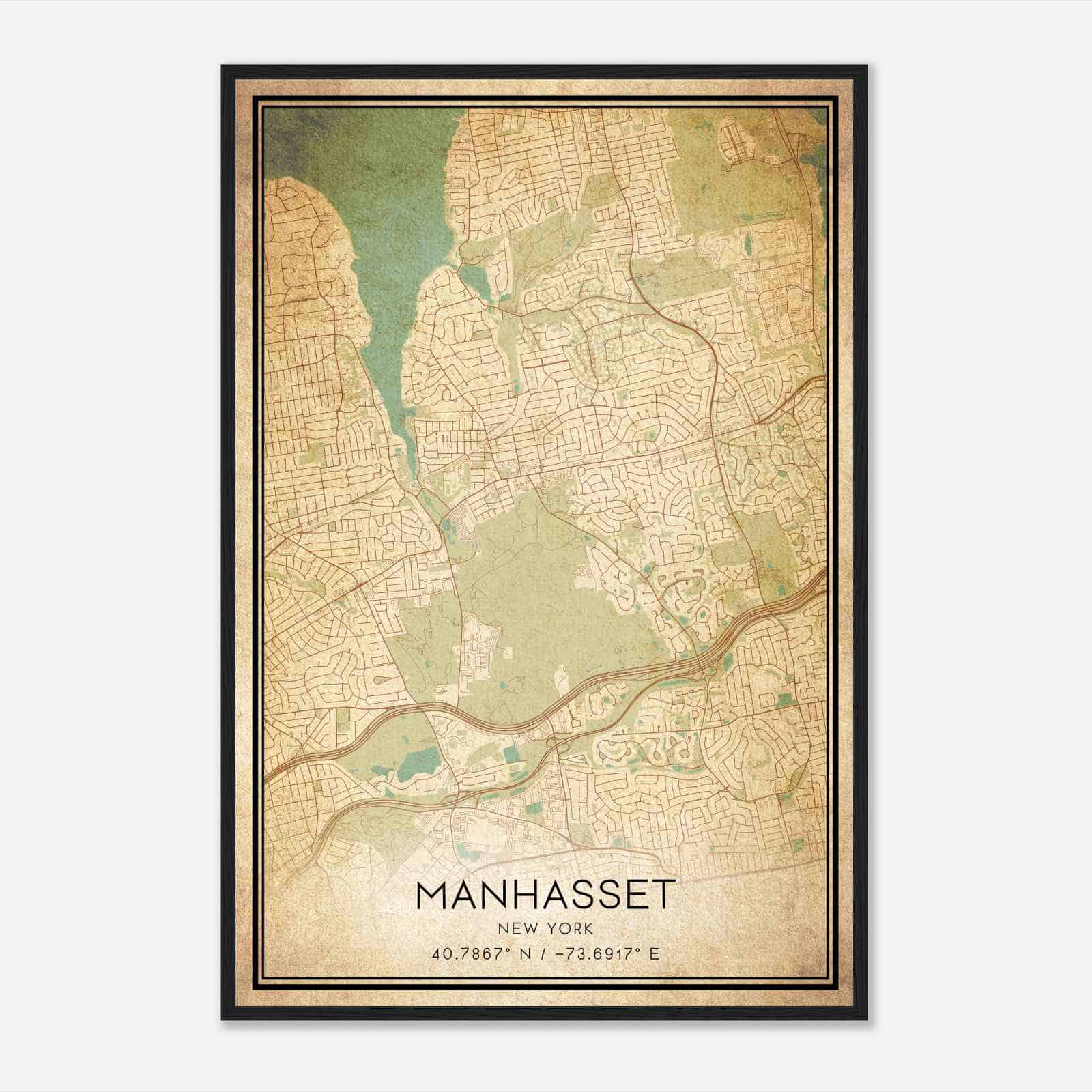 Vintage Manhasset New York Map Poster, Modern Home Decor Wall Art Print