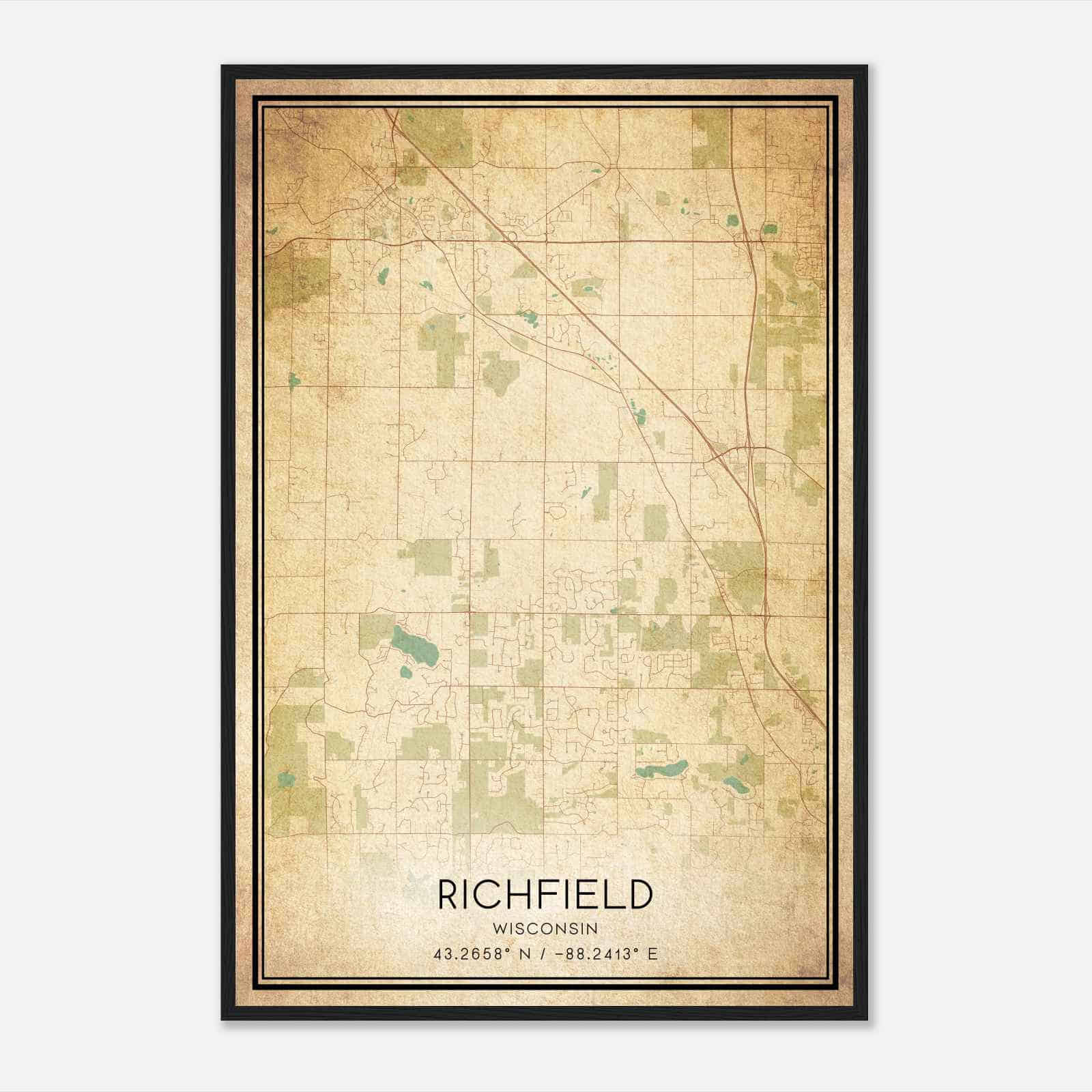 Vintage Richfield Wisconsin Map Poster, Modern Home Decor Wall Art Print