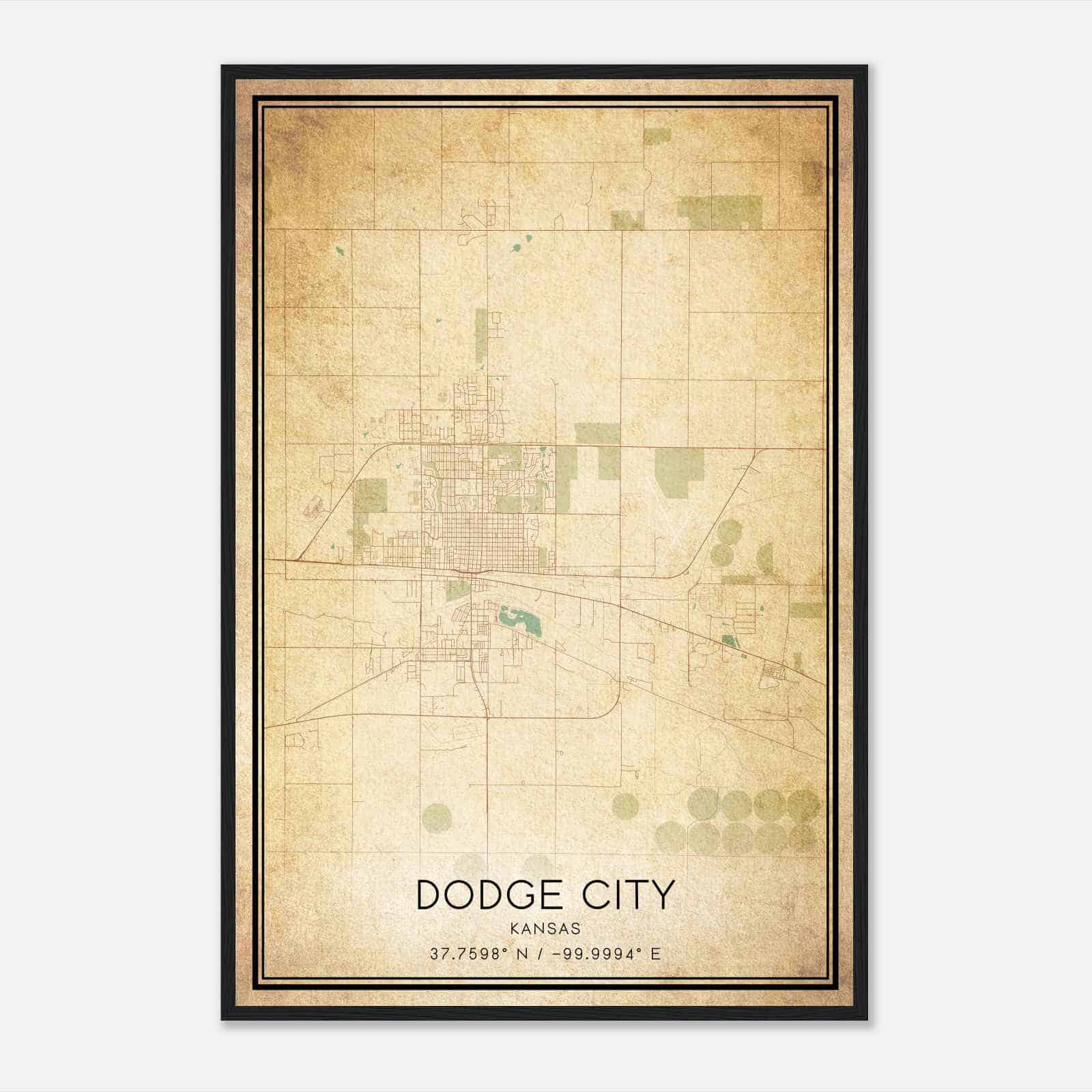 Vintage Dodge City Kansas Map Poster, Modern Home Decor Wall Art Print