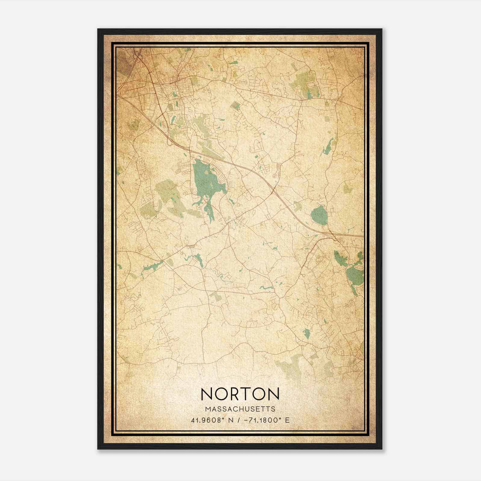 Vintage Norton Massachusetts Map Poster, Modern Home Decor Wall Art Print