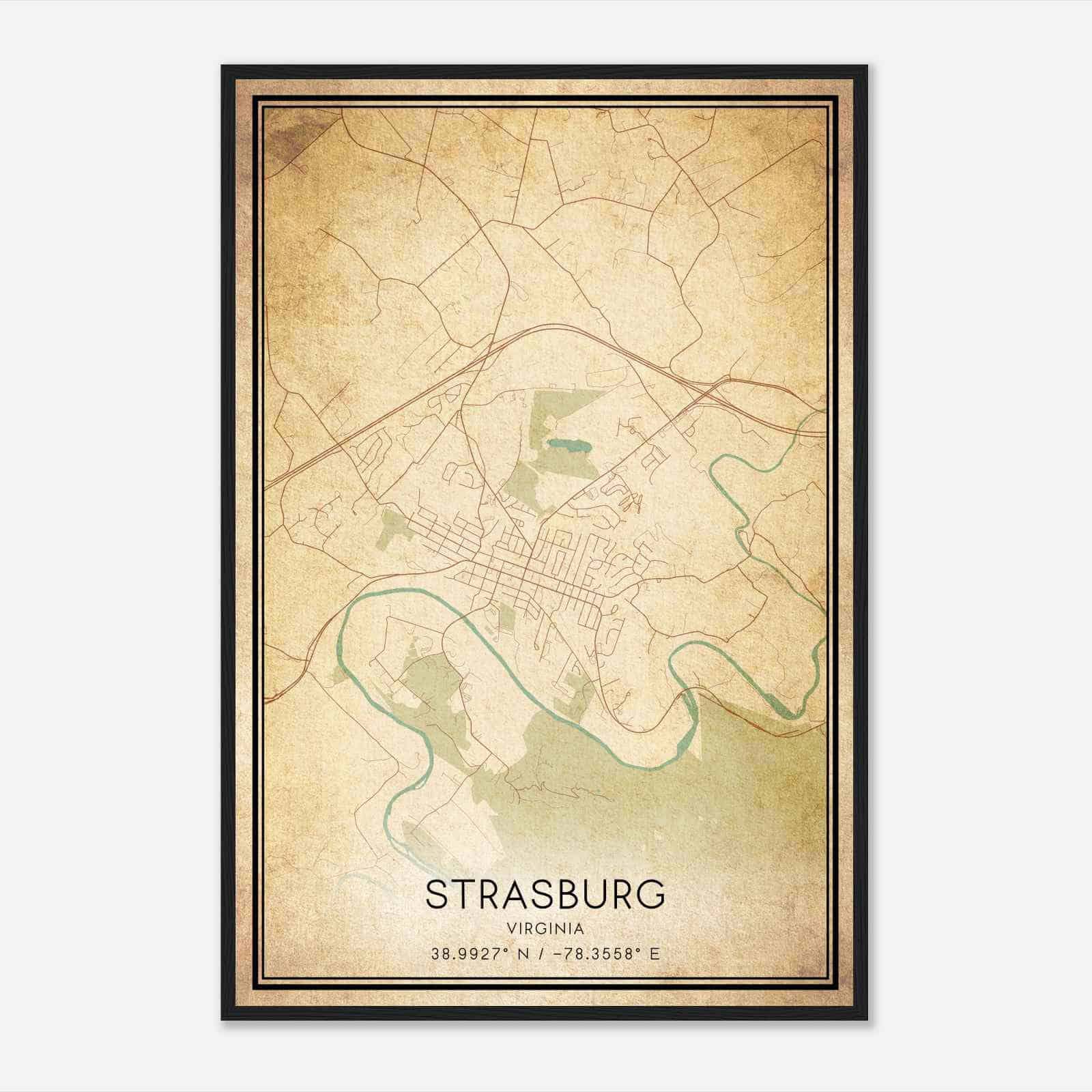 Vintage Strasburg Virginia Map Poster, Modern Home Decor Wall Art Print