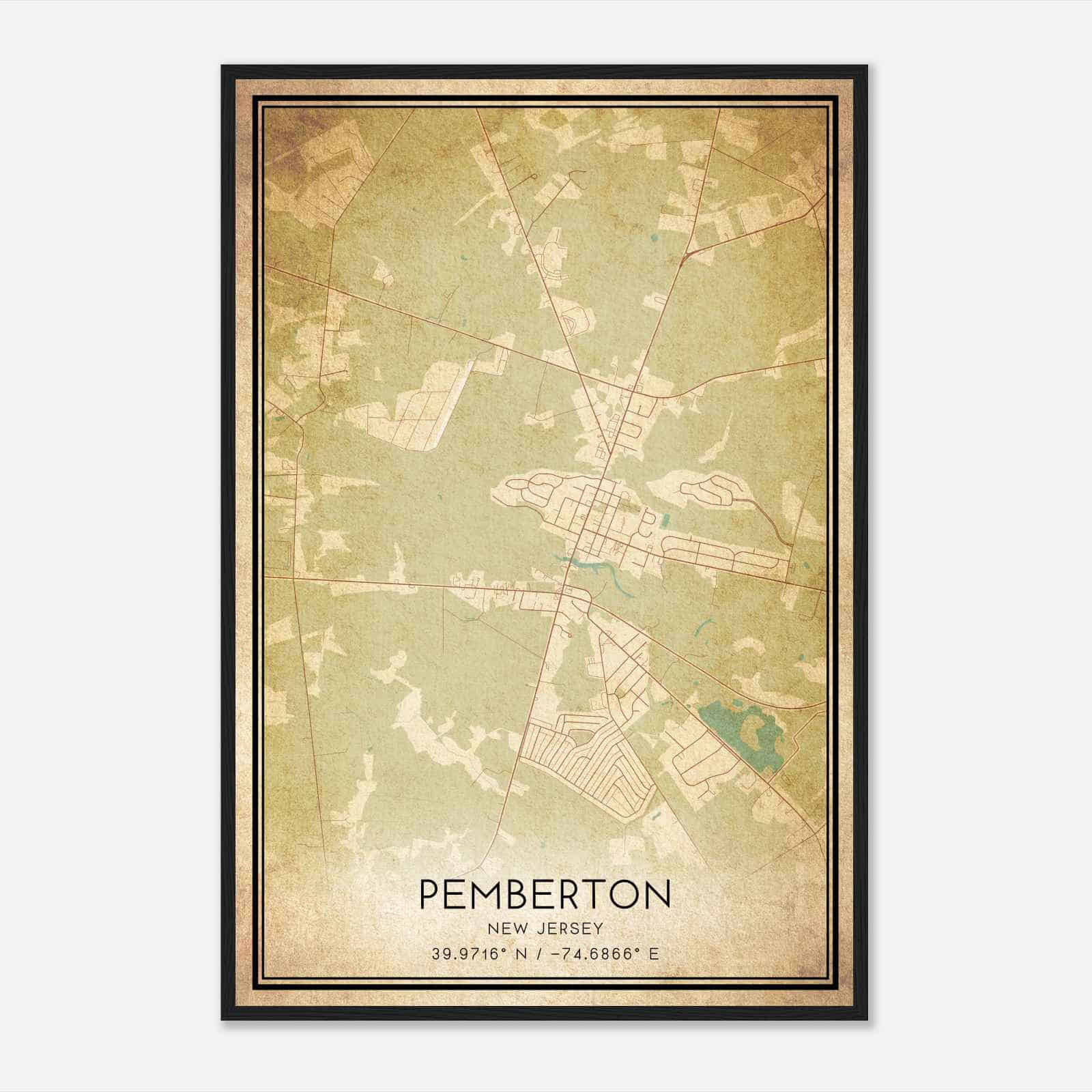 Vintage Pemberton New Jersey Map Poster, Modern Home Decor Wall Art Print