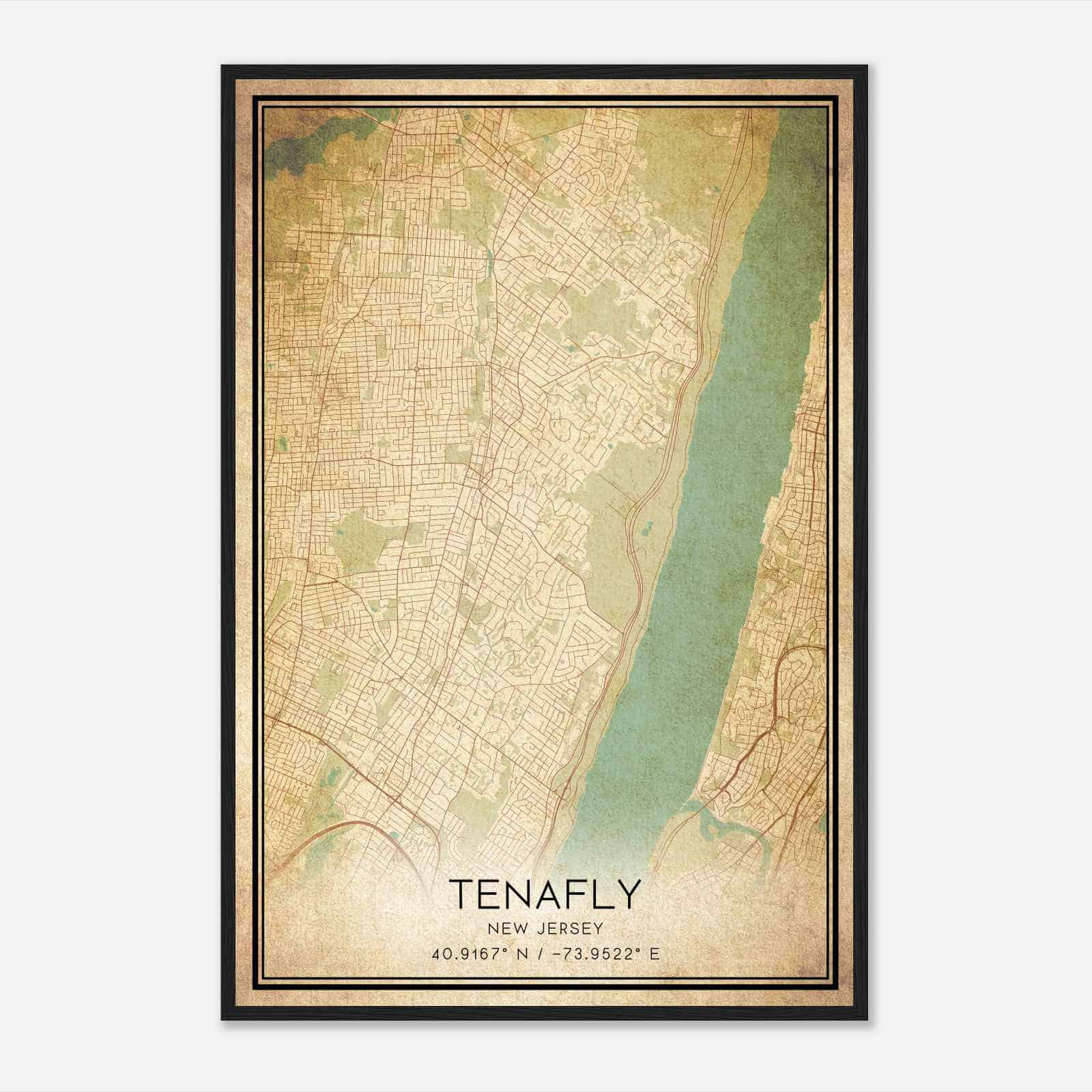 Vintage Tenafly New Jersey Map Poster, Modern Home Decor Wall Art Print