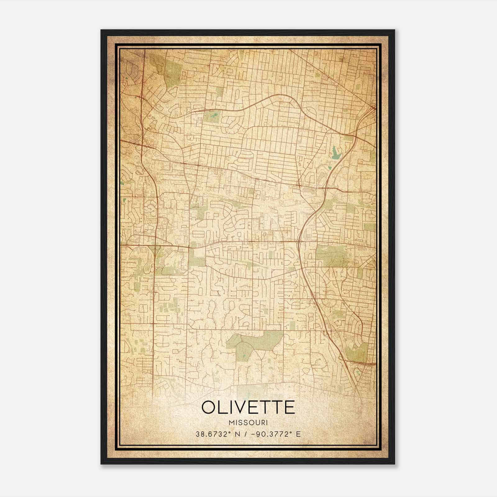 Vintage Olivette Missouri Map Poster, Modern Home Decor Wall Art Print