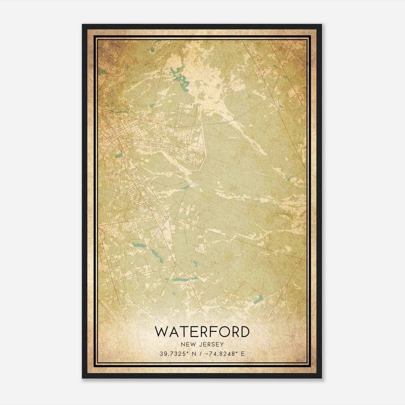 Vintage Waterford New Jersey Map Poster, Modern Home Decor Wall Art Print