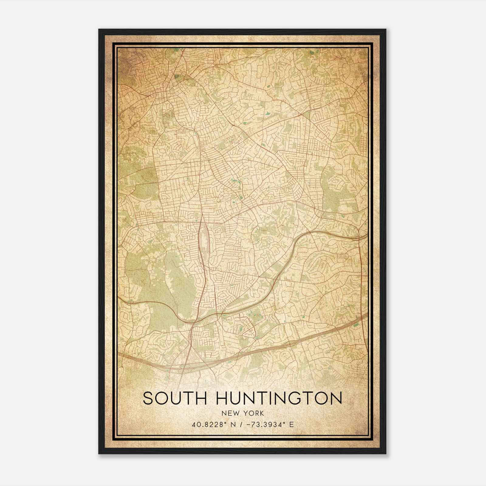 Vintage South Huntington New York Map Poster, Modern Home Decor Wall Art Print
