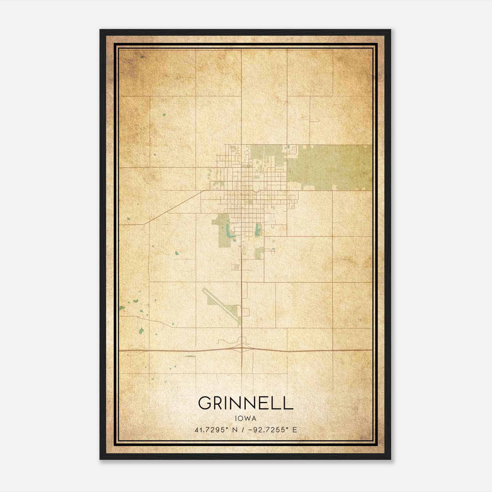 Vintage Grinnell Iowa Map Poster, Modern Home Decor Wall Art Print