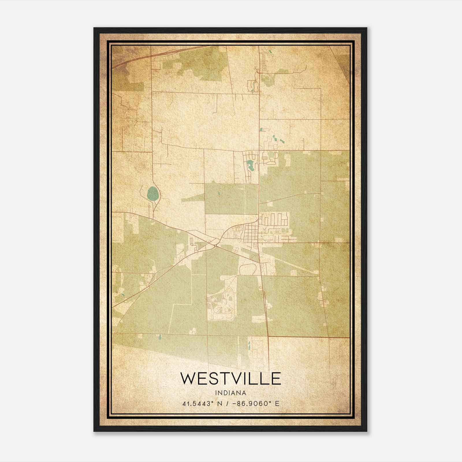 Vintage Westville Indiana Map Poster, Modern Home Decor Wall Art Print