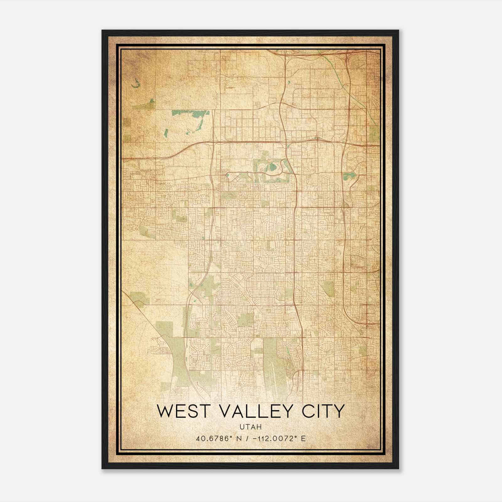 Vintage West Valley City Utah Map Poster, Modern Home Decor Wall Art Print