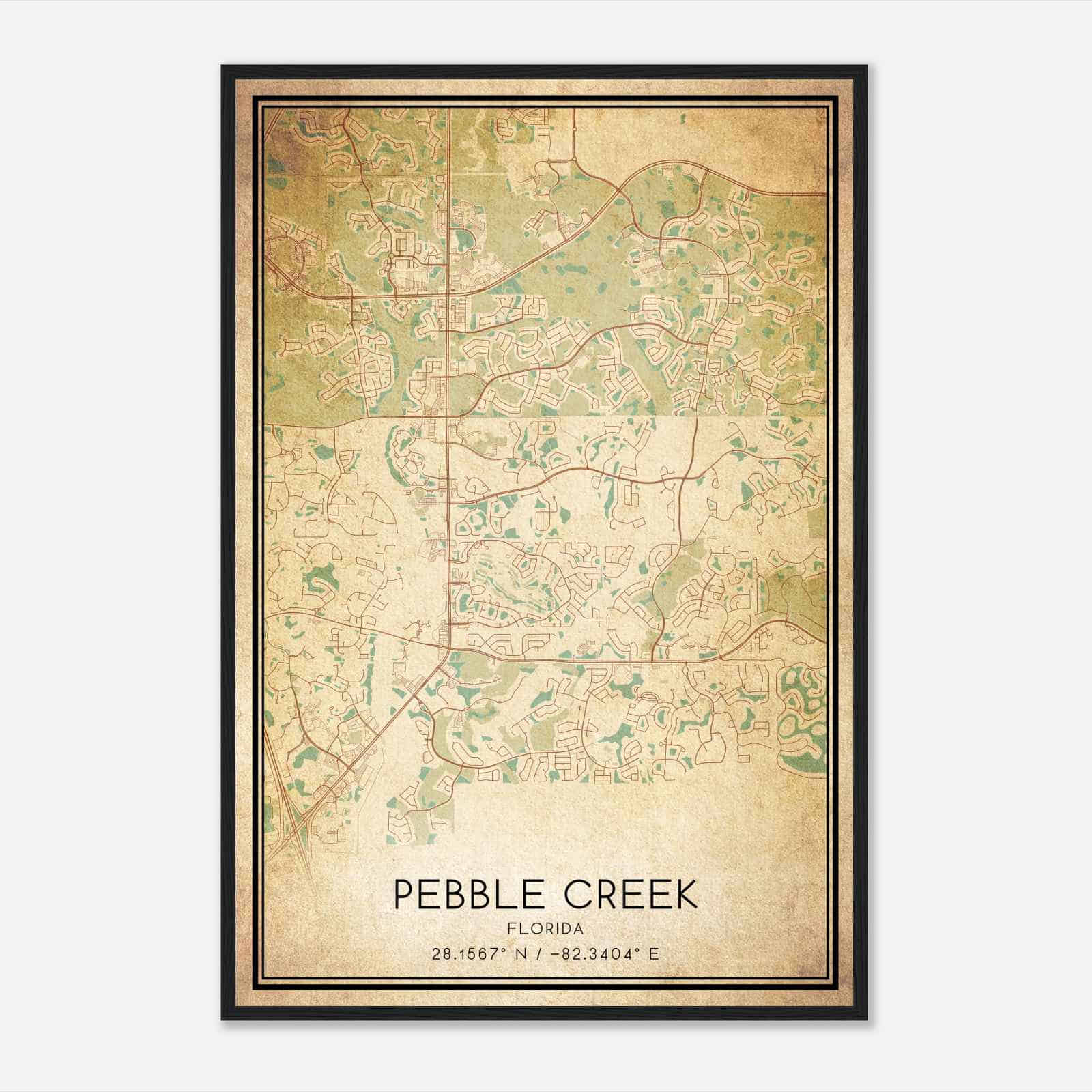 Vintage Pebble Creek Florida Map Poster, Modern Home Decor Wall Art Print