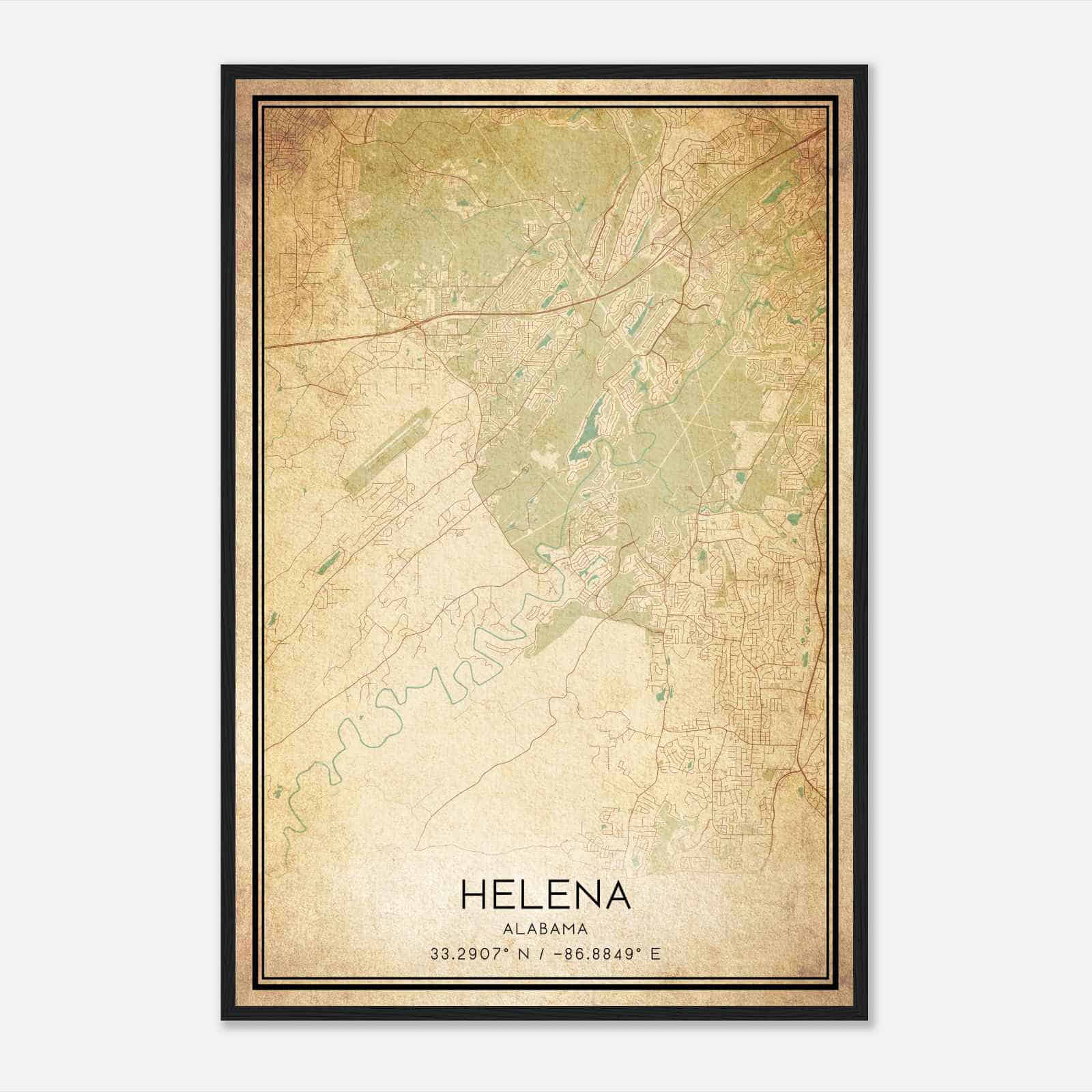 Vintage Helena Alabama Map Poster, Modern Home Decor Wall Art Print