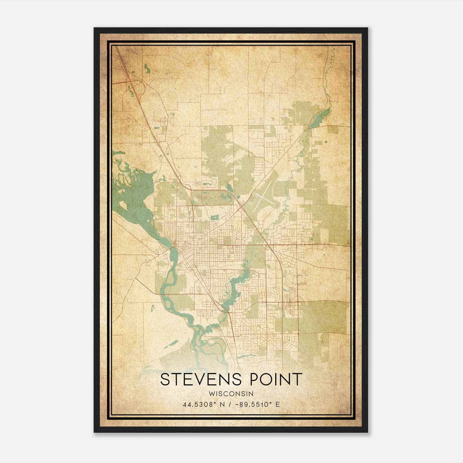Vintage Stevens Point Wisconsin Map Poster, Modern Home Decor Wall Art Print